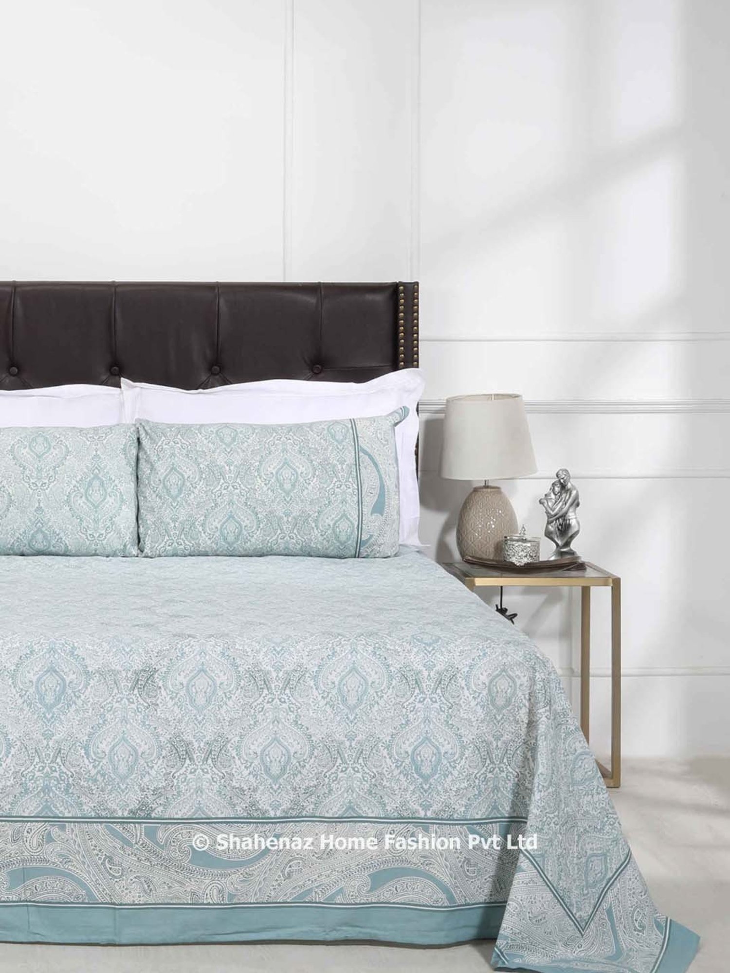 Shahenaz Turquoise 120 TC Cotton Urban Dreams Double Bedsheet with 2 Pillow Covers