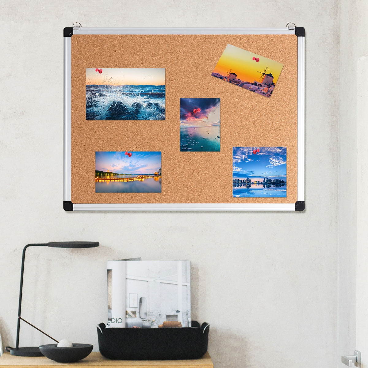 Costway 3 Pack Cork Bulletin Board 24'' x 18'' Wall Mounted Notice Board w/Aluminium Frame