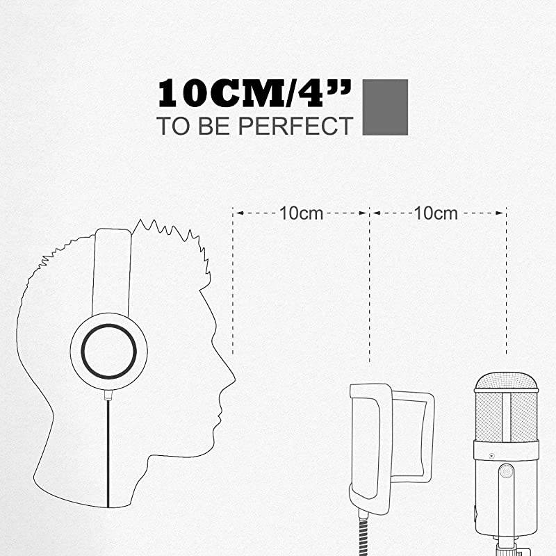 PF101 Microphone Pop Filter Studio Recording Pop Shield Mic Windscreen with Flexible Gooseneck and Extended Adjustable Clamp