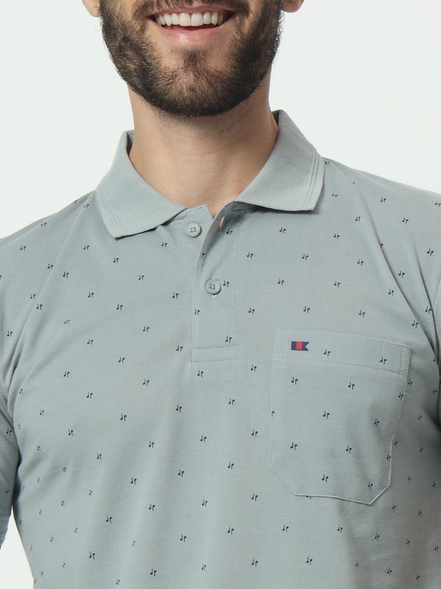 Tab91 Grey Regular Fit Printed Polo T-Shirts