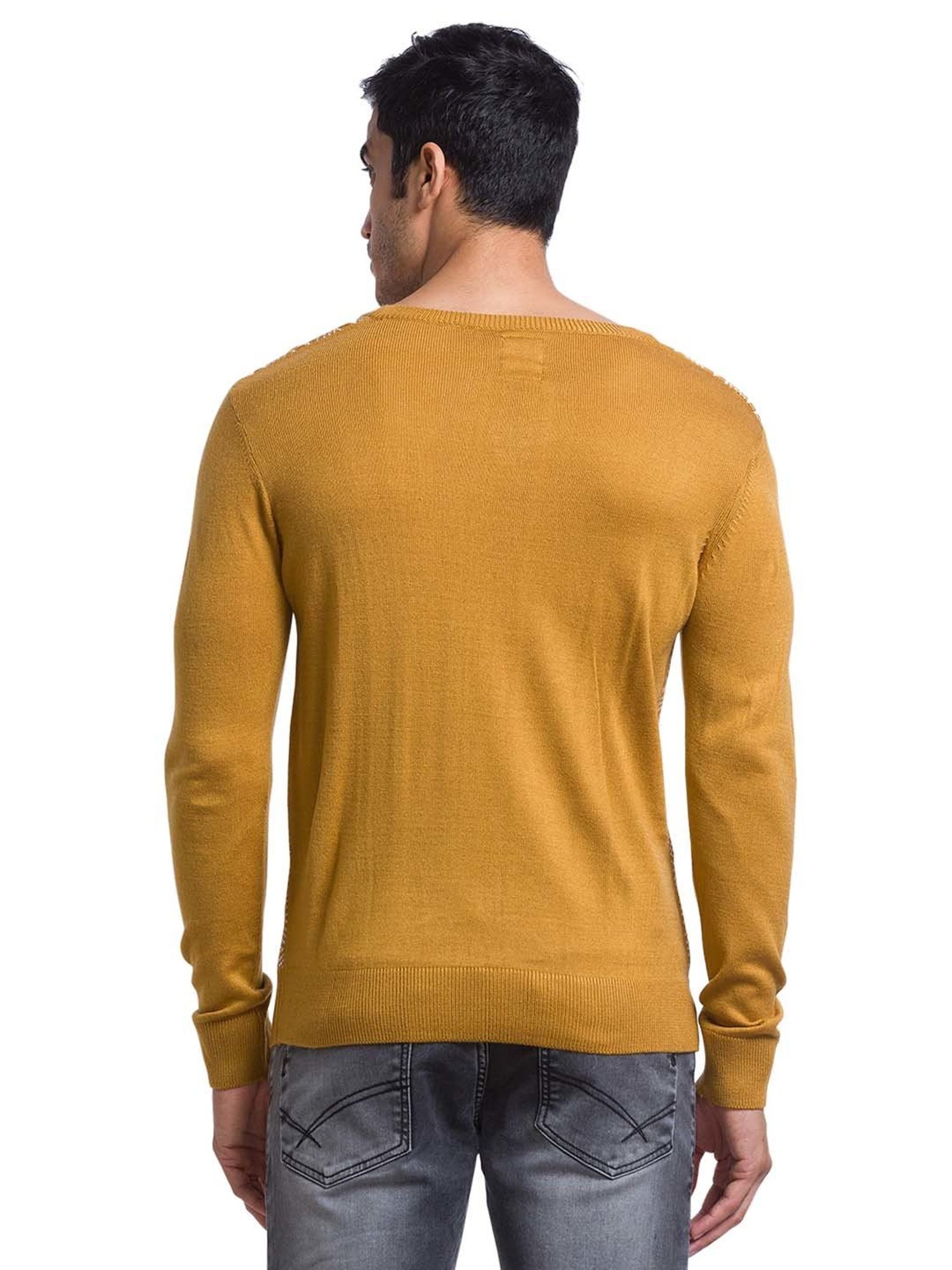 Parx Yellow Regular Fit Self Design Sweater