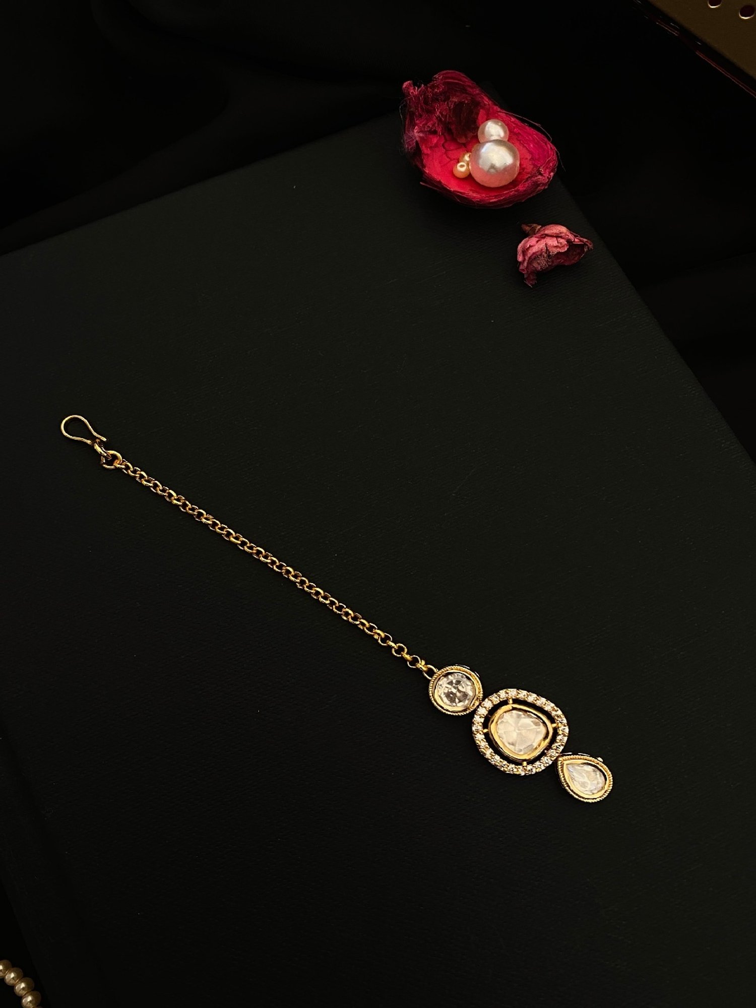 Abdesigns Gold-Plated Royal Polki Kundan Maang Tikka