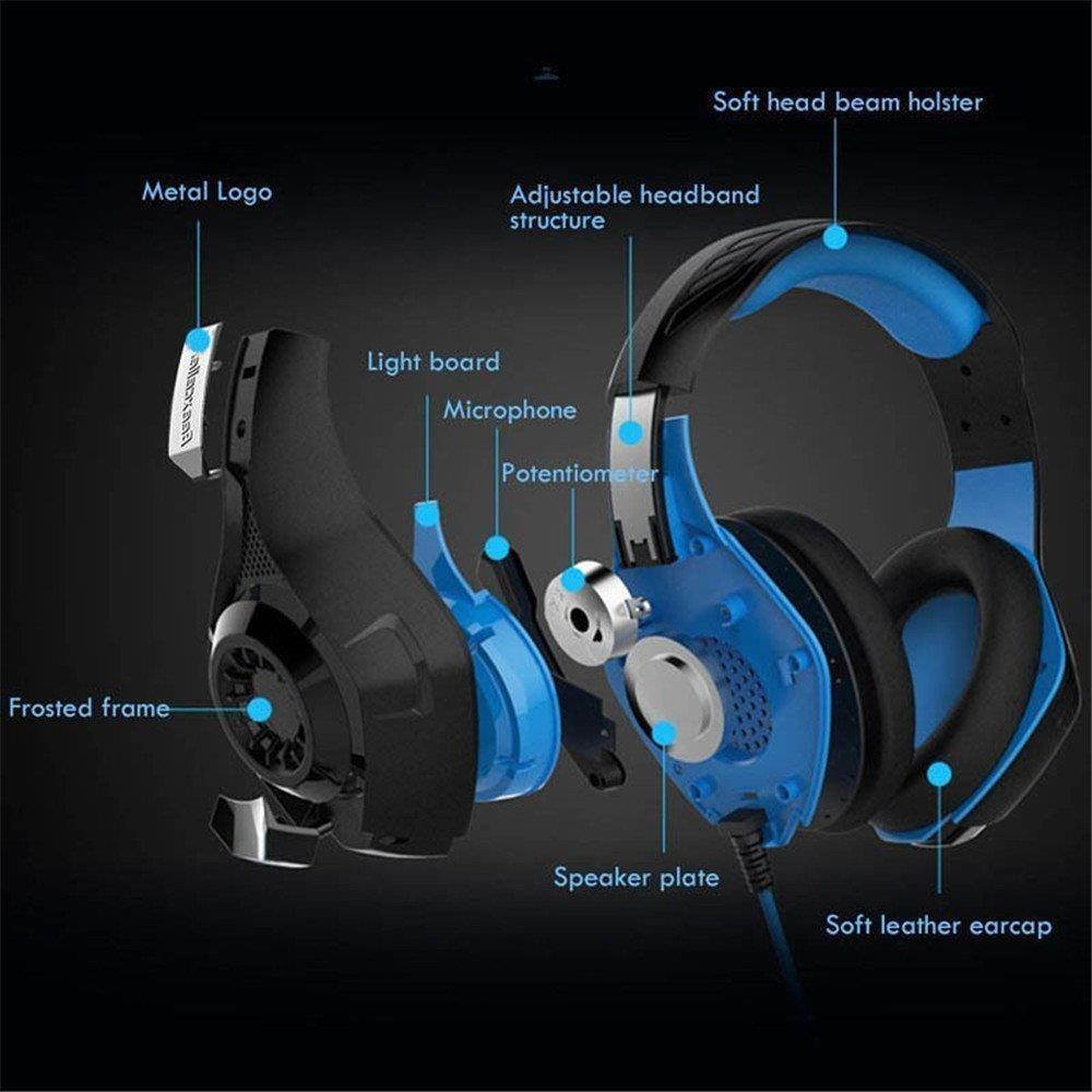Seesii Gaming GM-1 Over-Ear Headphone Headset With Mic LED Light Computer Headset for PS4 PSP Xbox Black&Blue with a Free Keychain