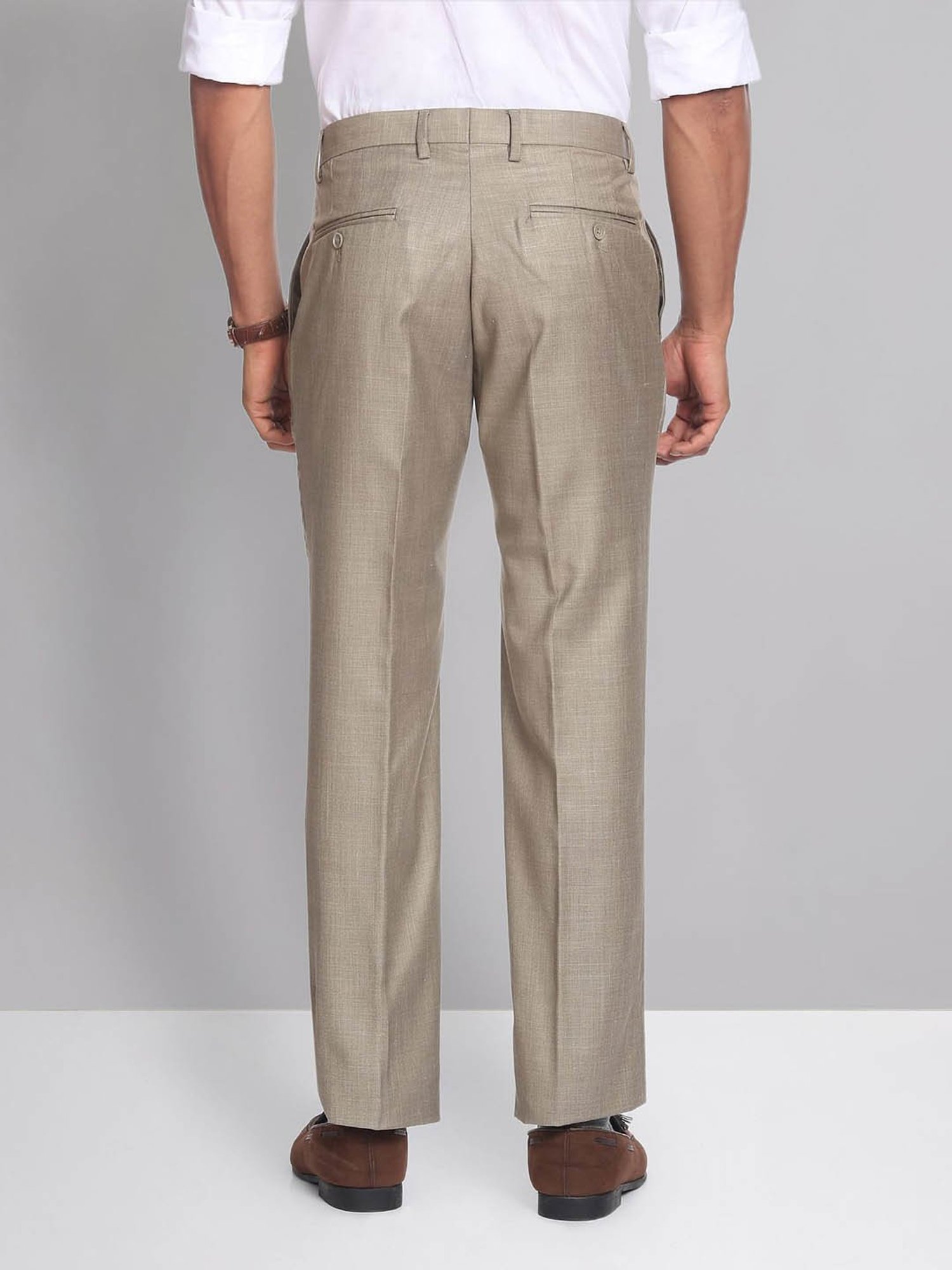 AD by Arvind Khaki Regular Fit Flat Front Trousers