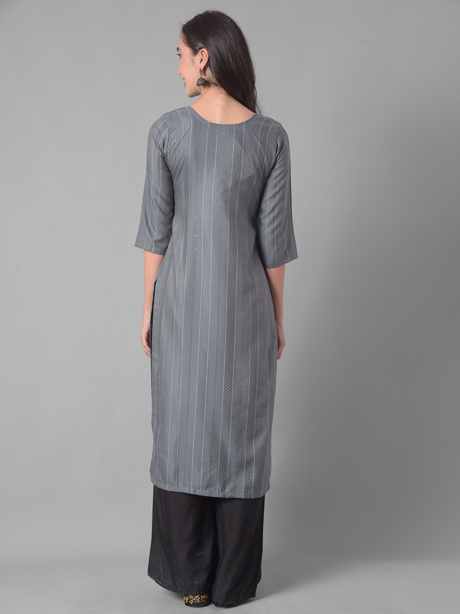 Dollar Missy Grey Embroidered Straight Kurta