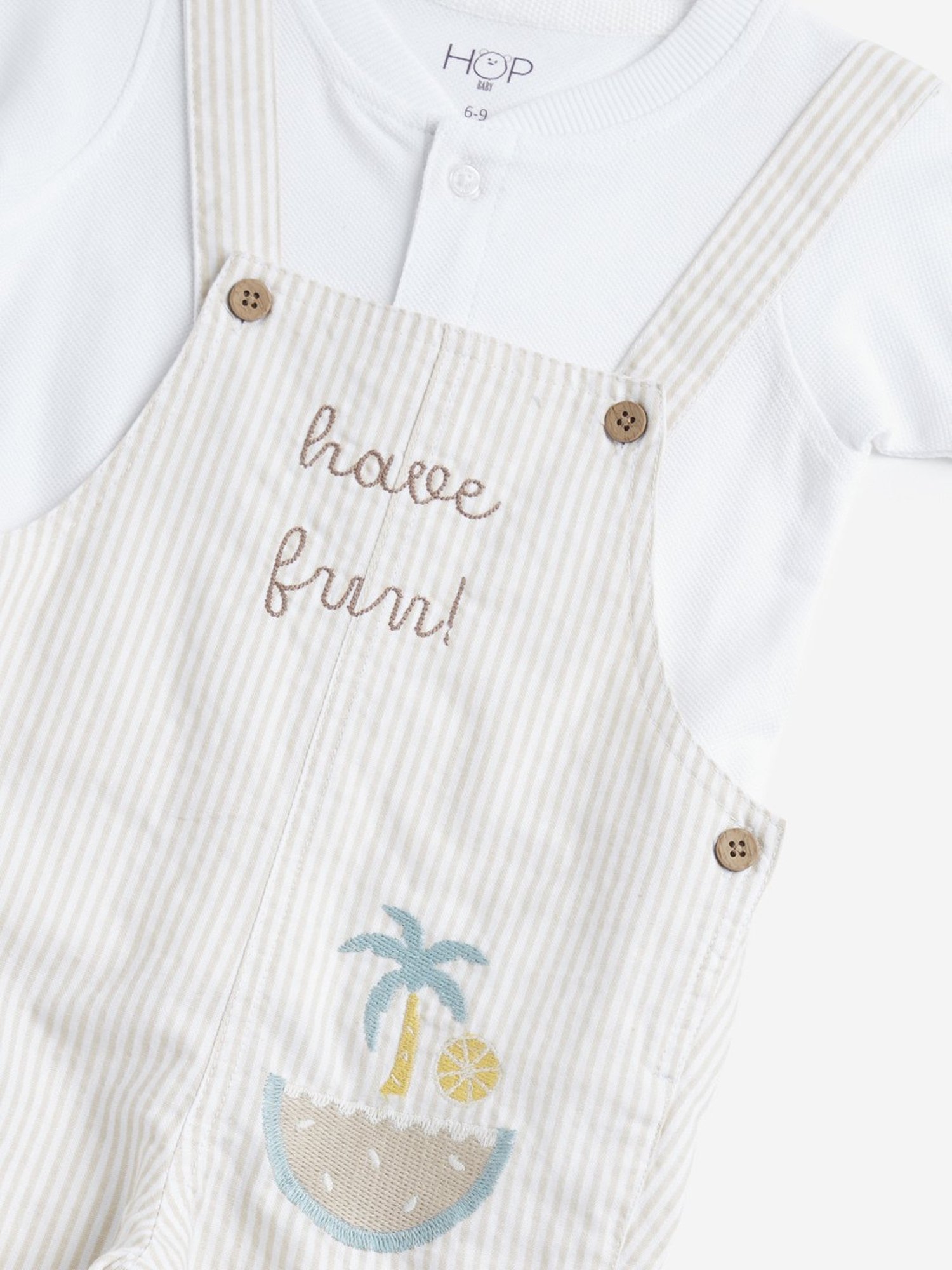 HOP Baby by Westside Beige Striped Dungaree with T-Shirt Set