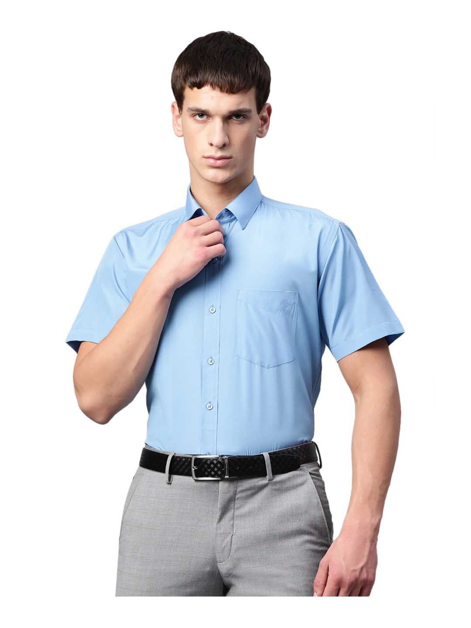 English Navy Light Blue Short Sleeves Shirt
