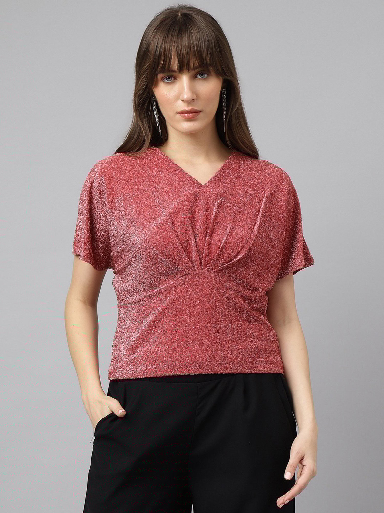 Latin Quarters Red Polyester Textured Top