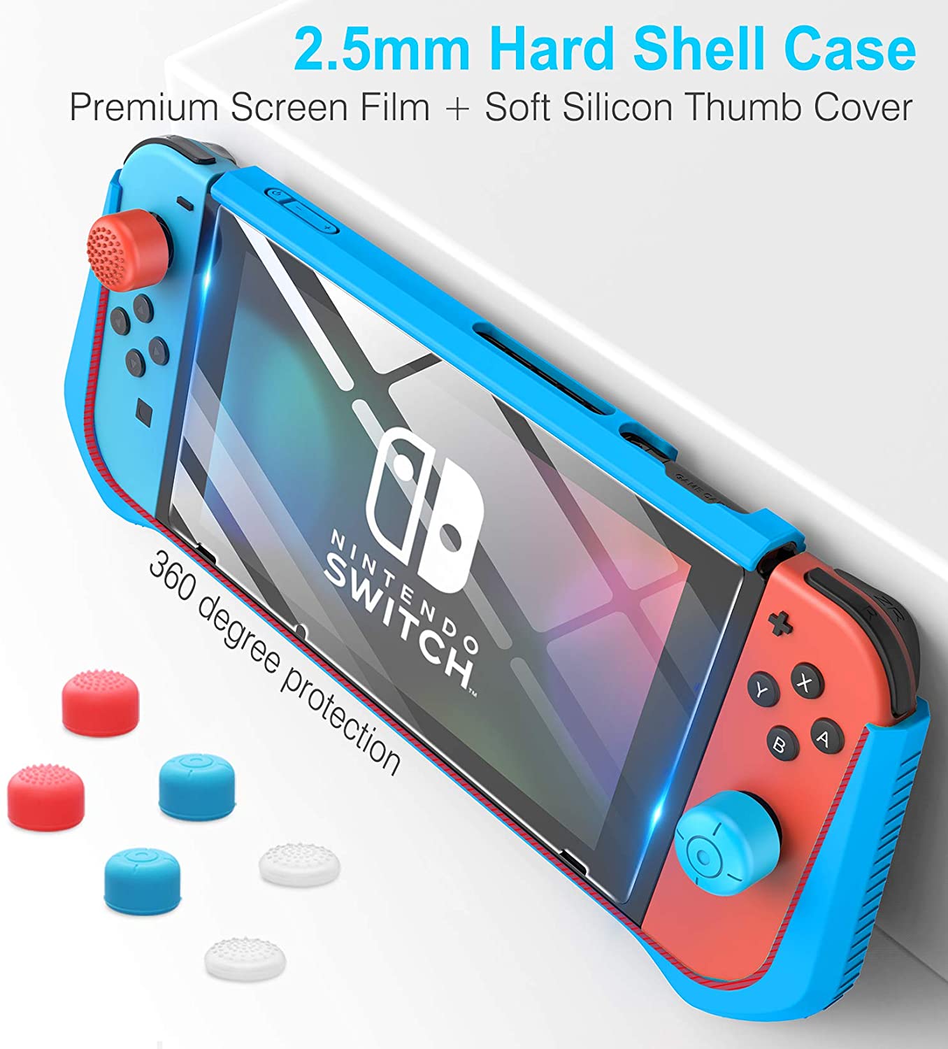 HEYSTOP Case Compatible with Nintendo Switch Case Screen Protector,TPU Protective Heavy Duty Cover Case for Nintendo Switch with Shock Absorption and Anti-Scratch (Blue)