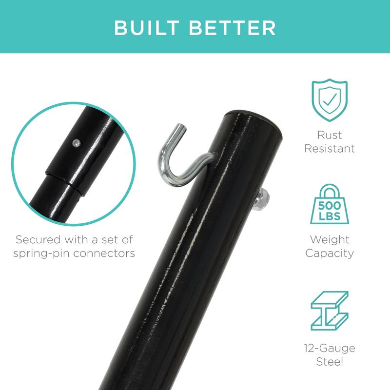 Best Choice Products 15ft Steel Beam Hammock Stand, Weather-Resistant w/ Adjustable Hanging Hooks, Carrying Case