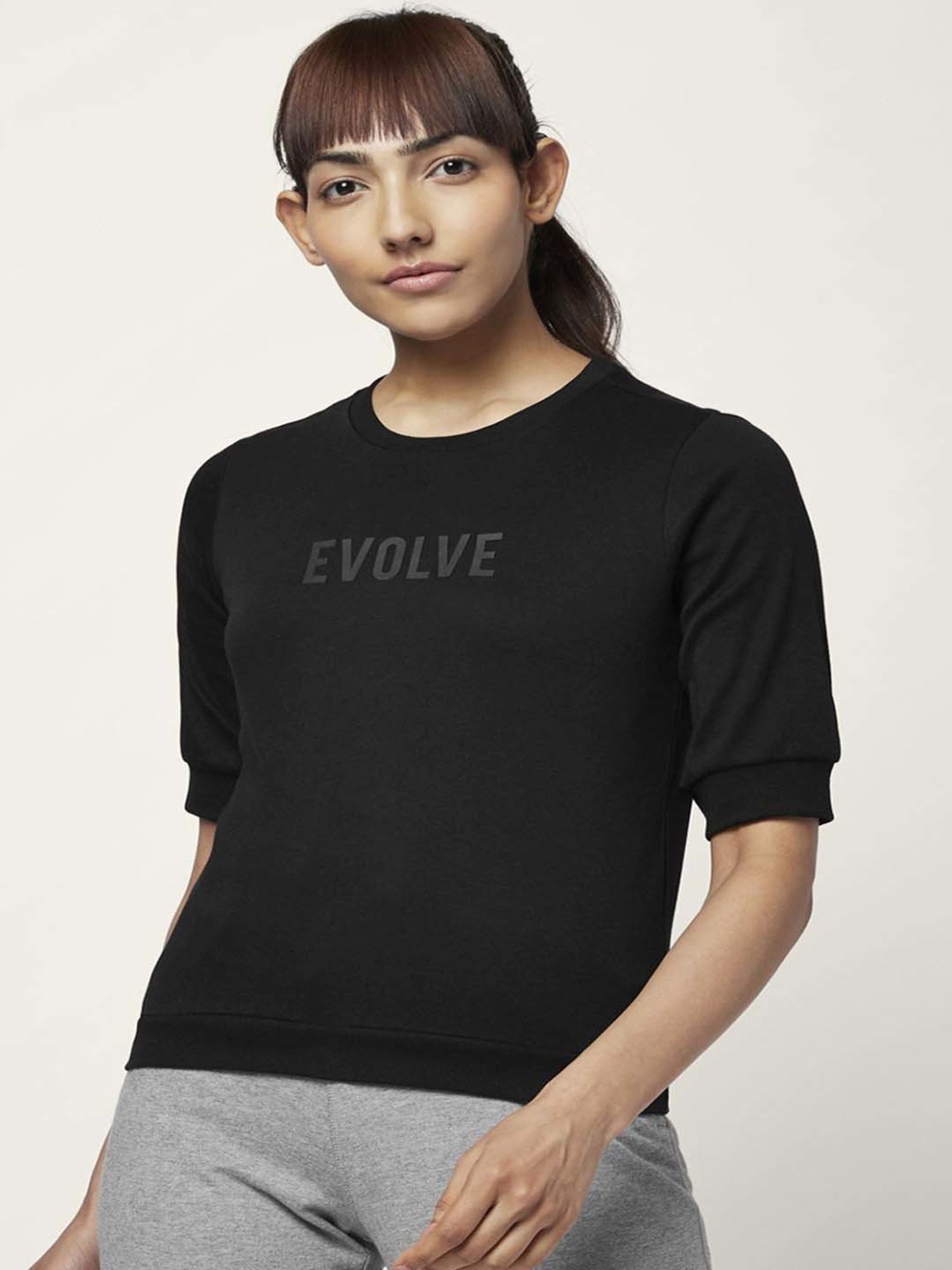 Ajile by Pantaloons Black Cotton Printed Sports Top