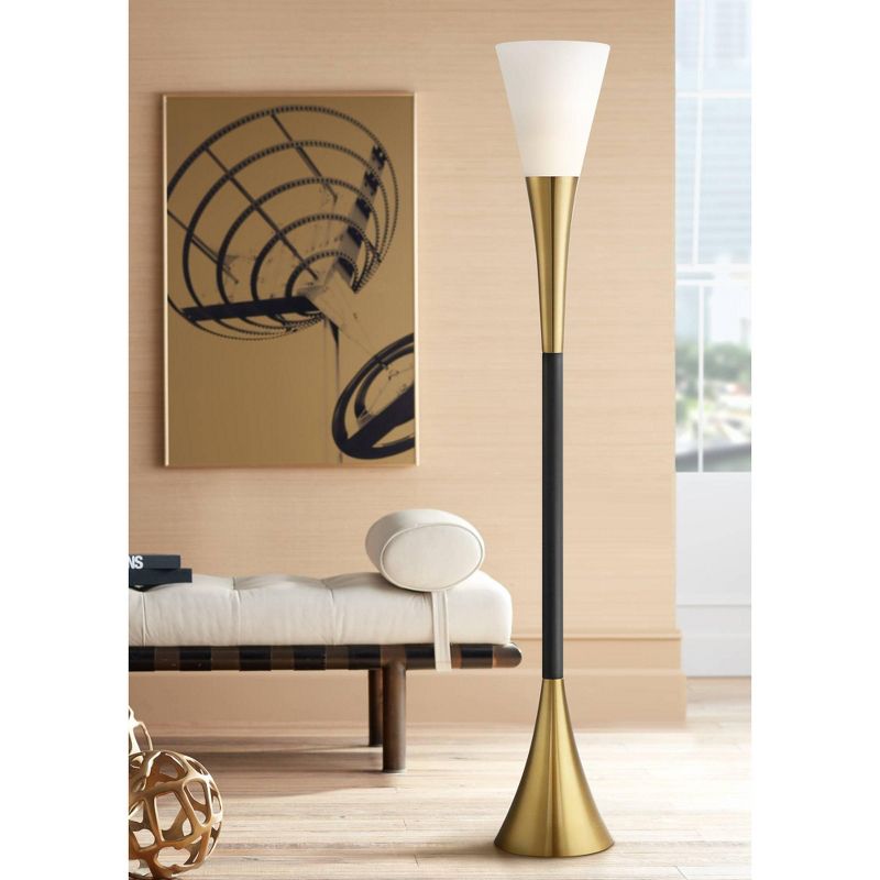 Possini Euro Design Possini Euro Piazza Antique Brass and Black Torchiere Floor Lamp