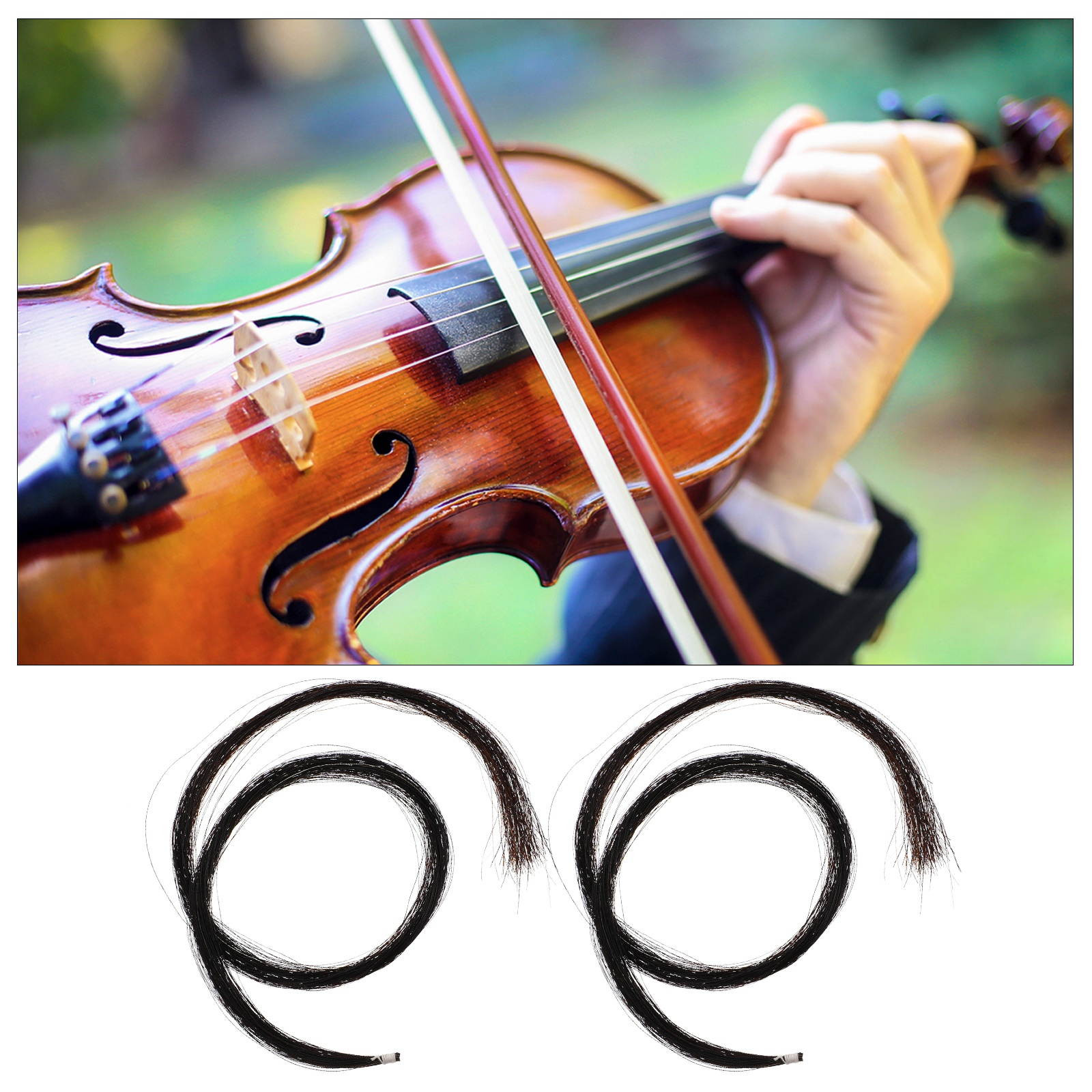 2 Hanks Natural Violin Bow Horse Hair Instrument Accessories for Violin Bow