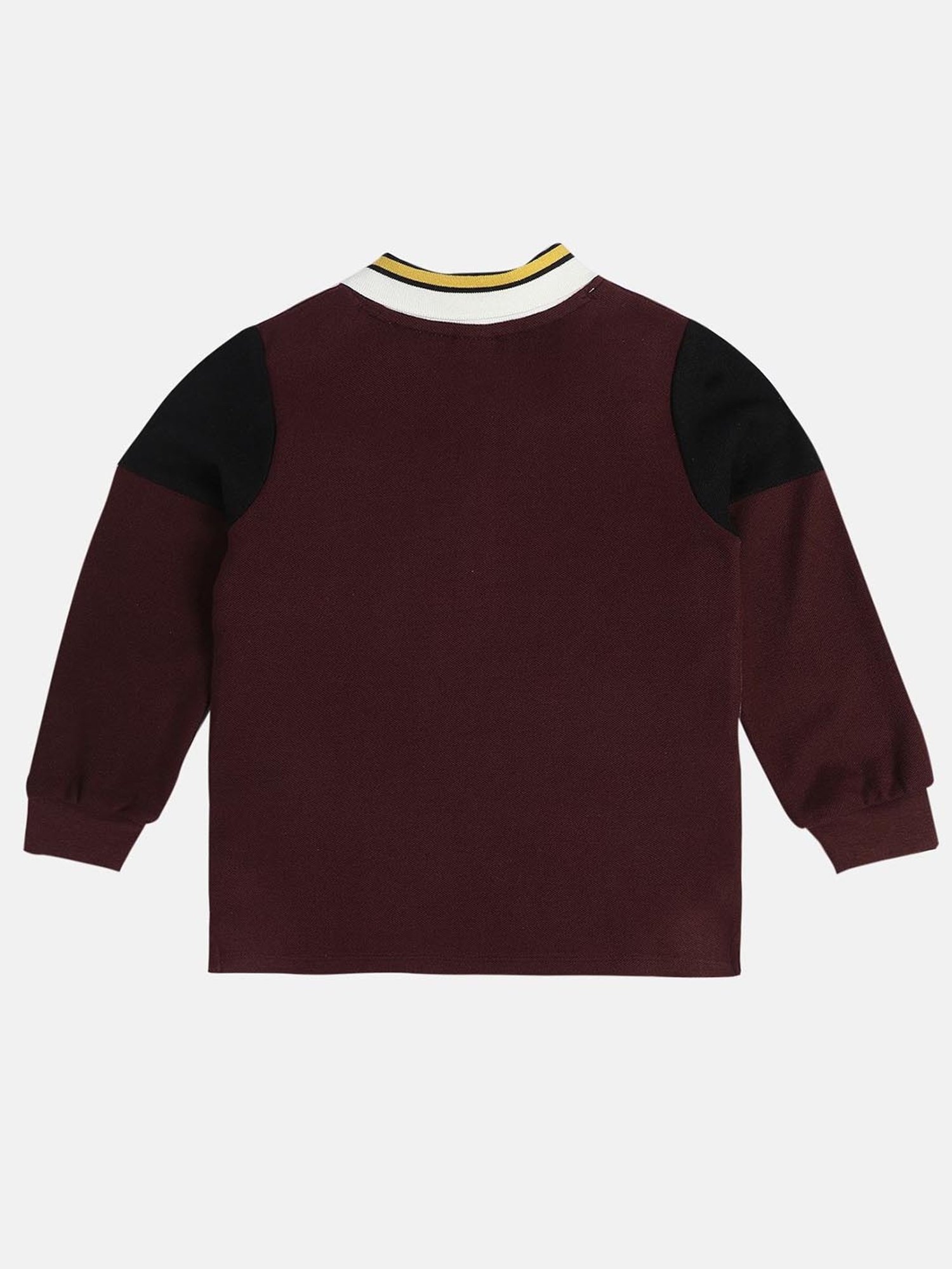 MINIKLUB Boys Maroon Cotton Printed Full Sleeves Polo