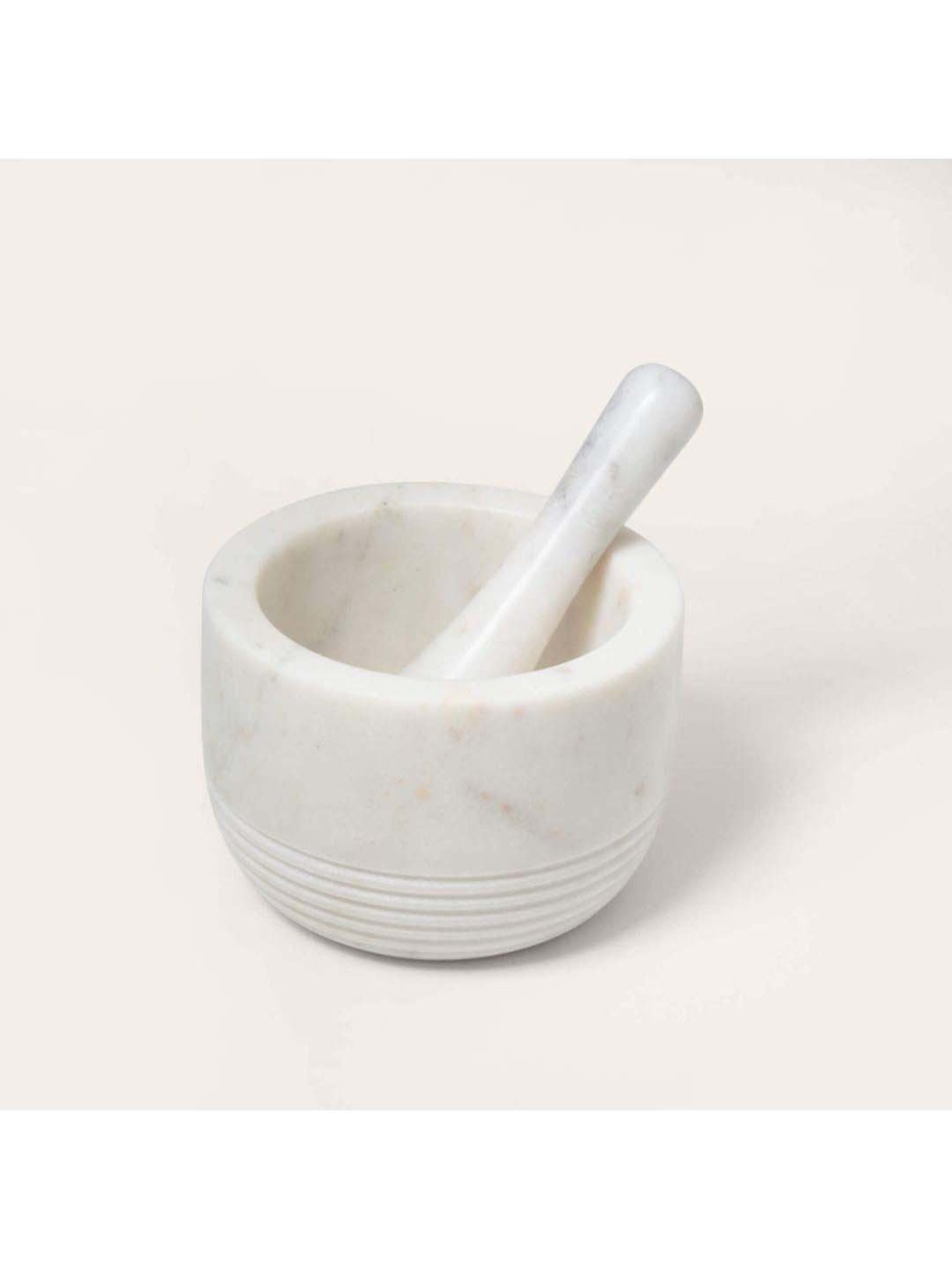 ellementry White Marble Mortar with Pestle - Set of 1