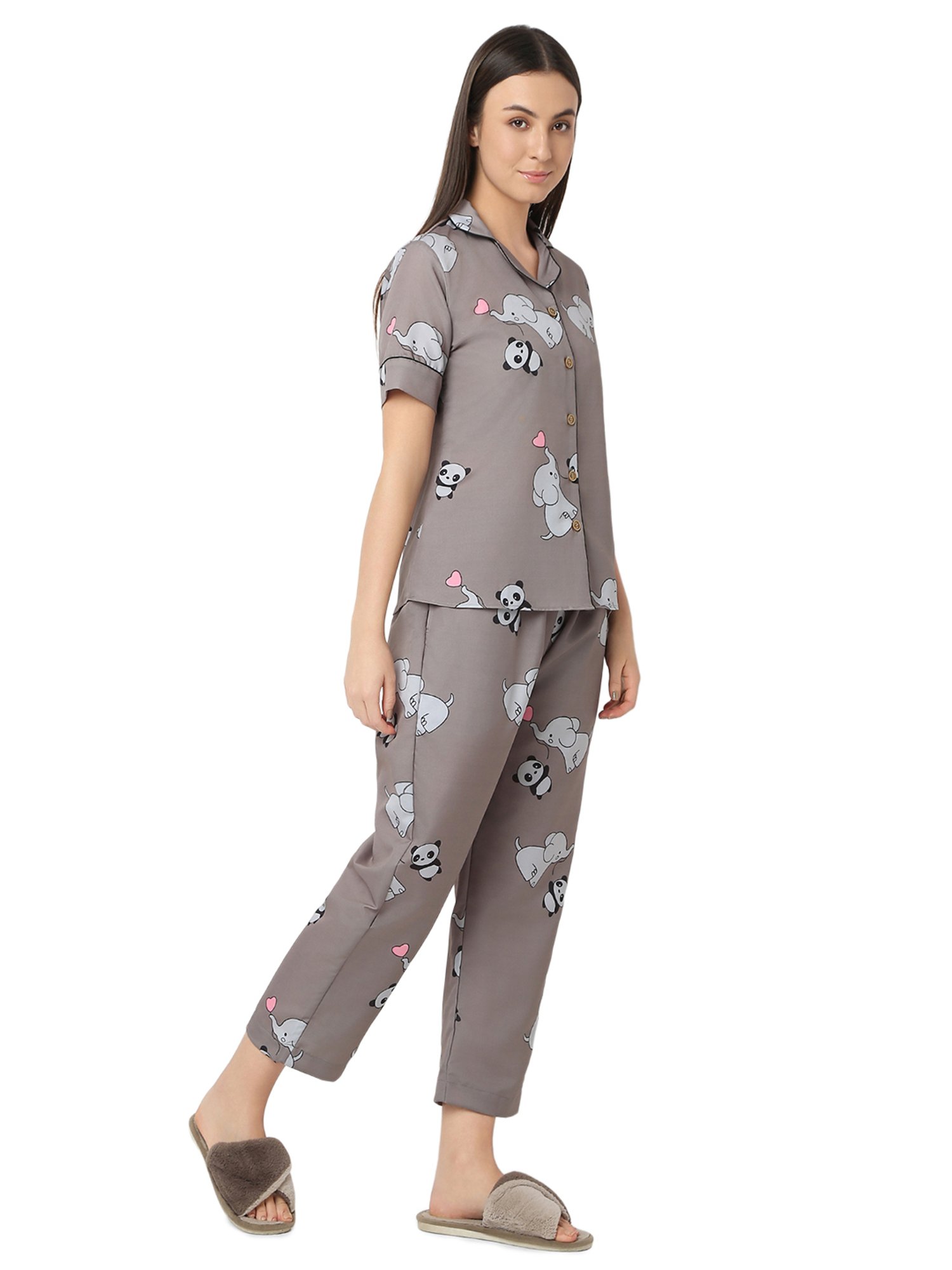 Smarty Pants Grey Printed Shirt With Lounge Pants