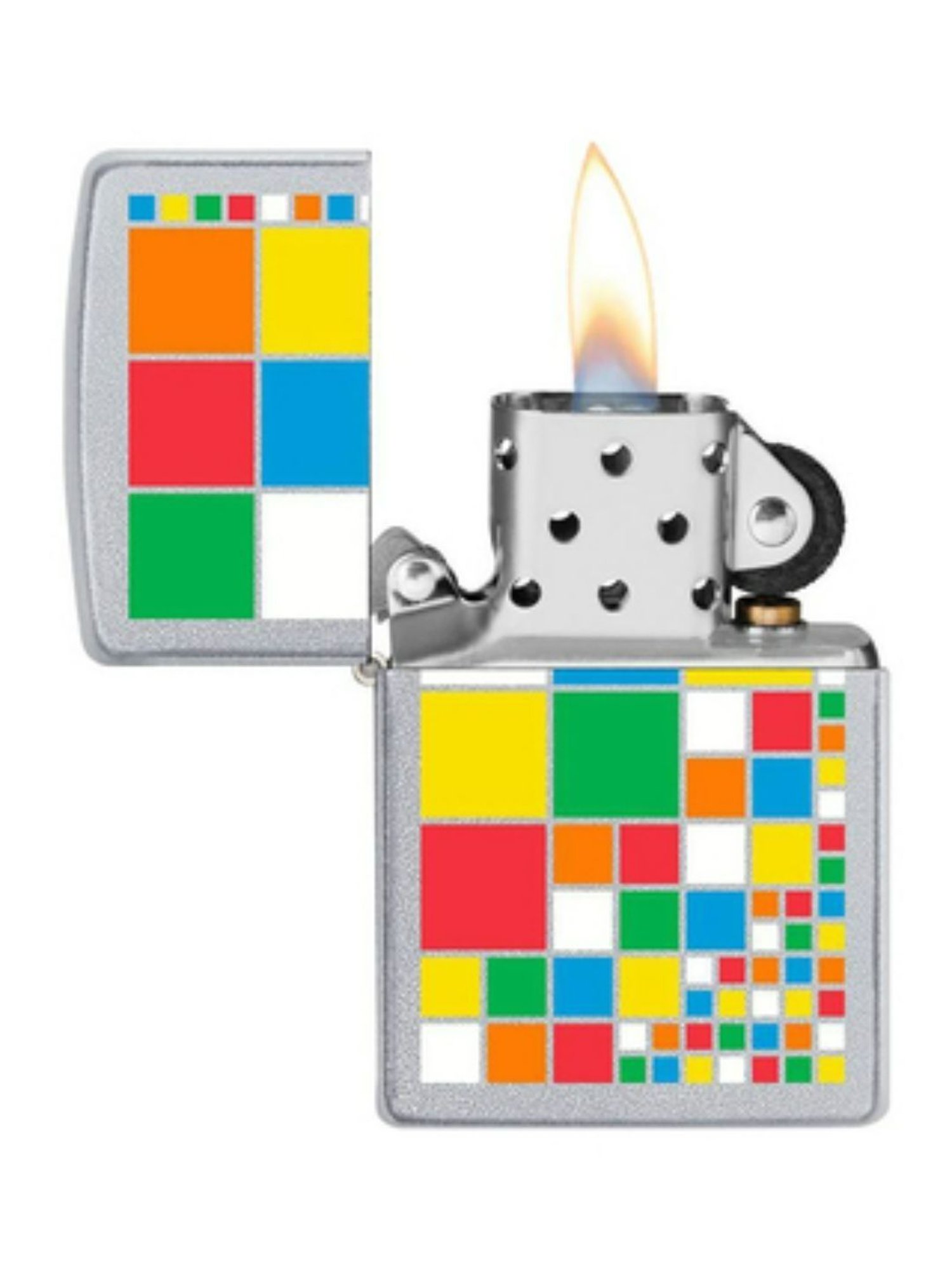 Zippo Multicolor Block Design Satin Brass Pocket Lighter