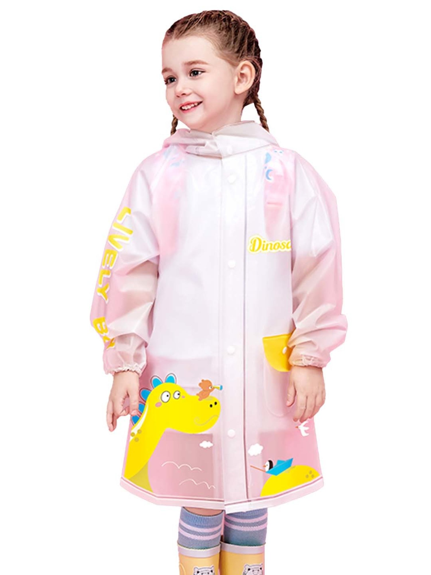 Little Surprise Box Kids Pink & Yellow Printed Full Sleeves Raincoat