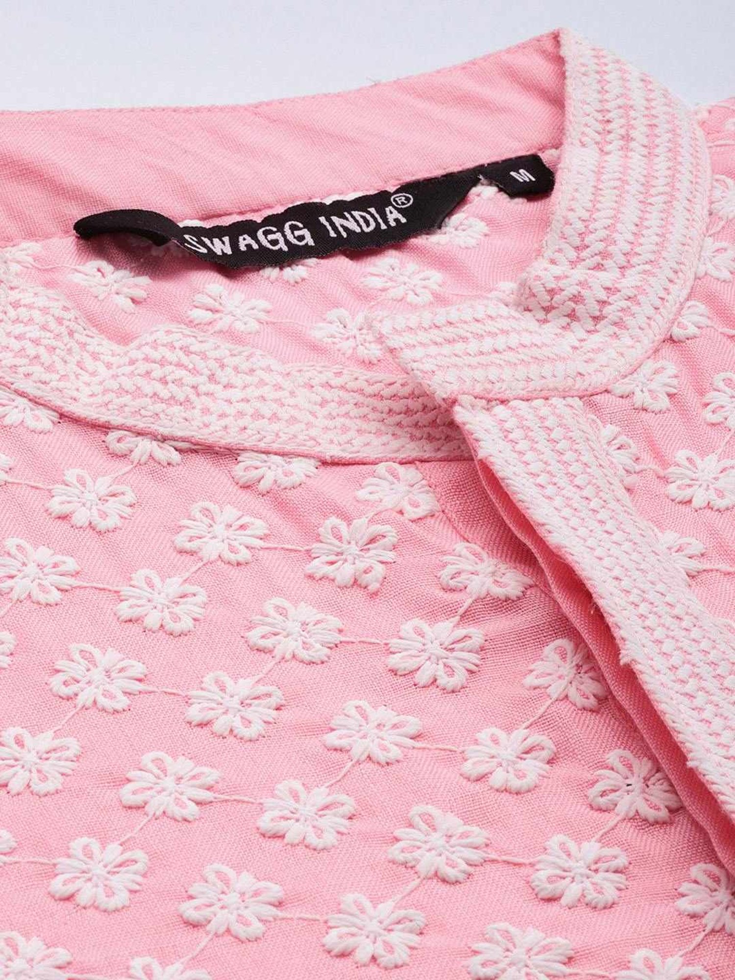 SWAGG INDIA Pink Cotton Regular Fit Embroidered Kurta