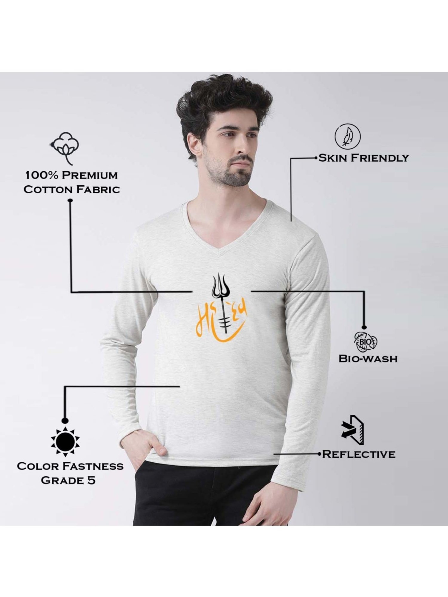 Friskers Grey Cotton Slim Fit Printed T-Shirt