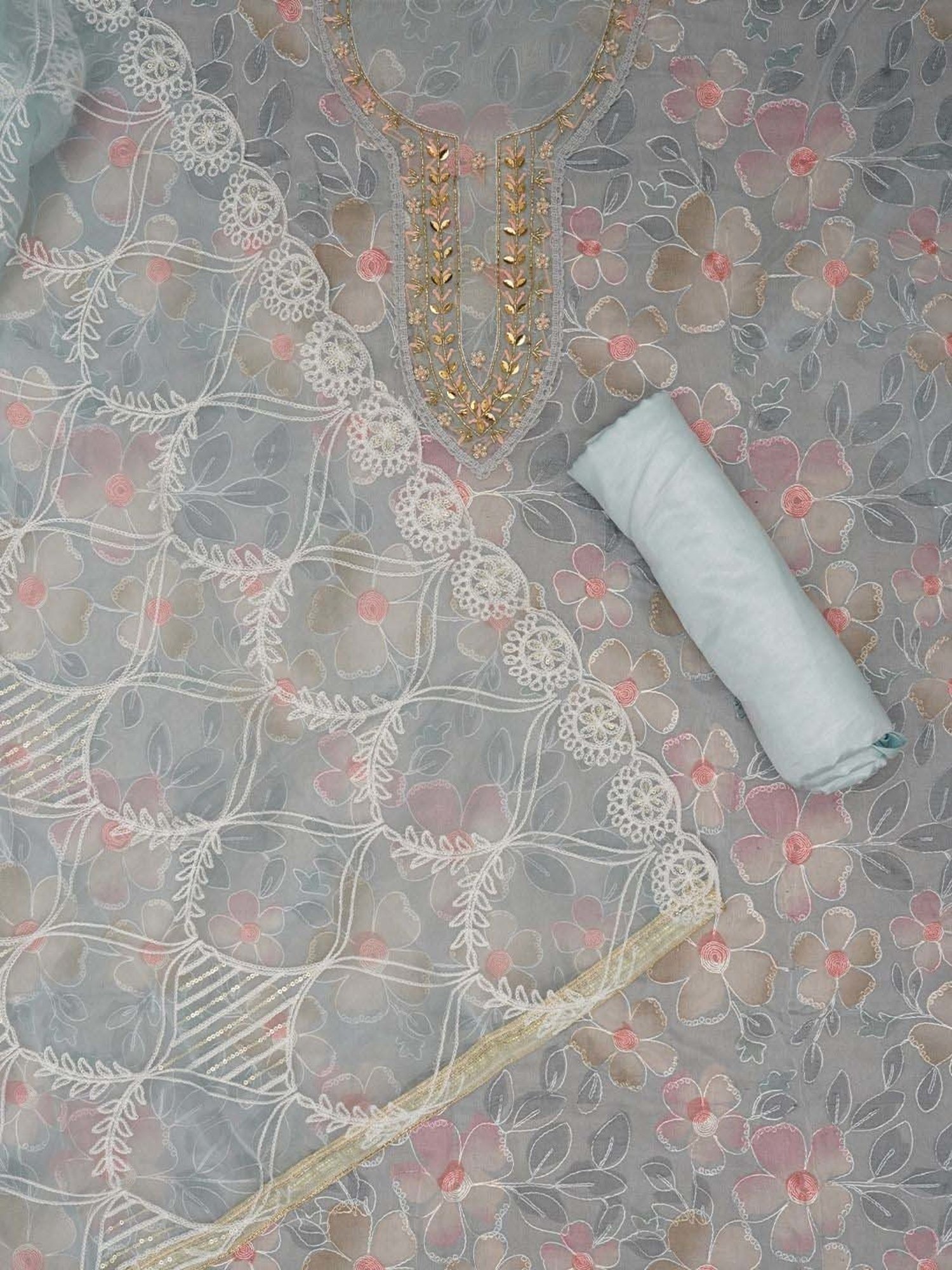 Jaipur Kurti Sea Green Embroidered Unstitched Dress Material