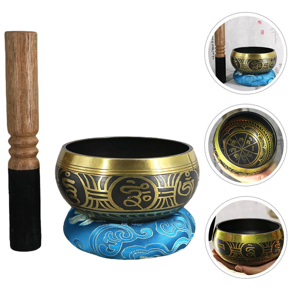 3pcs Singing Bowl Set with Wooden Mallet and Cushion Unique Tibetan Bowls