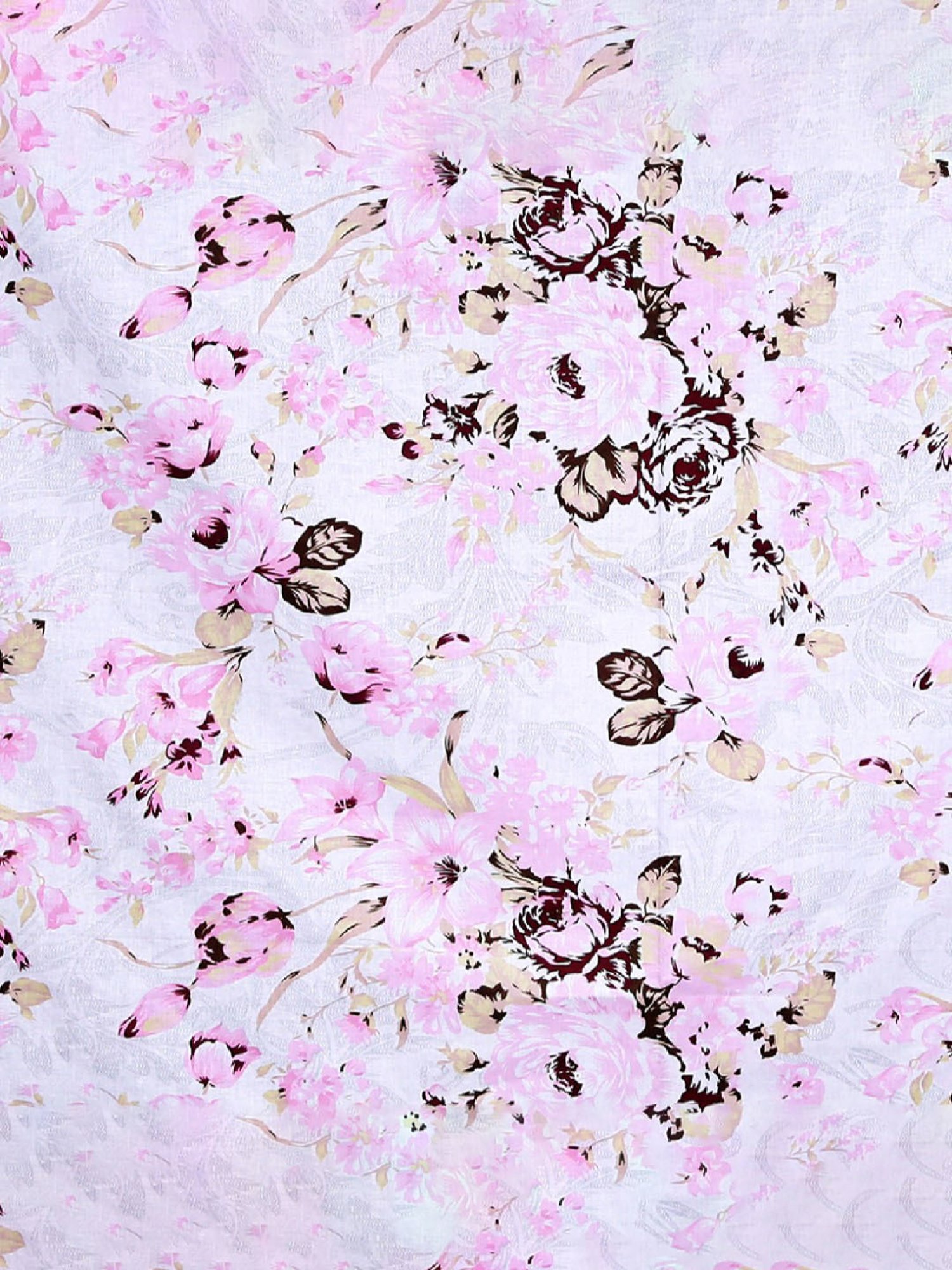 Swayam Vedic Floral White & Pink Cotton Double Bedsheet with 2 Pillow Covers