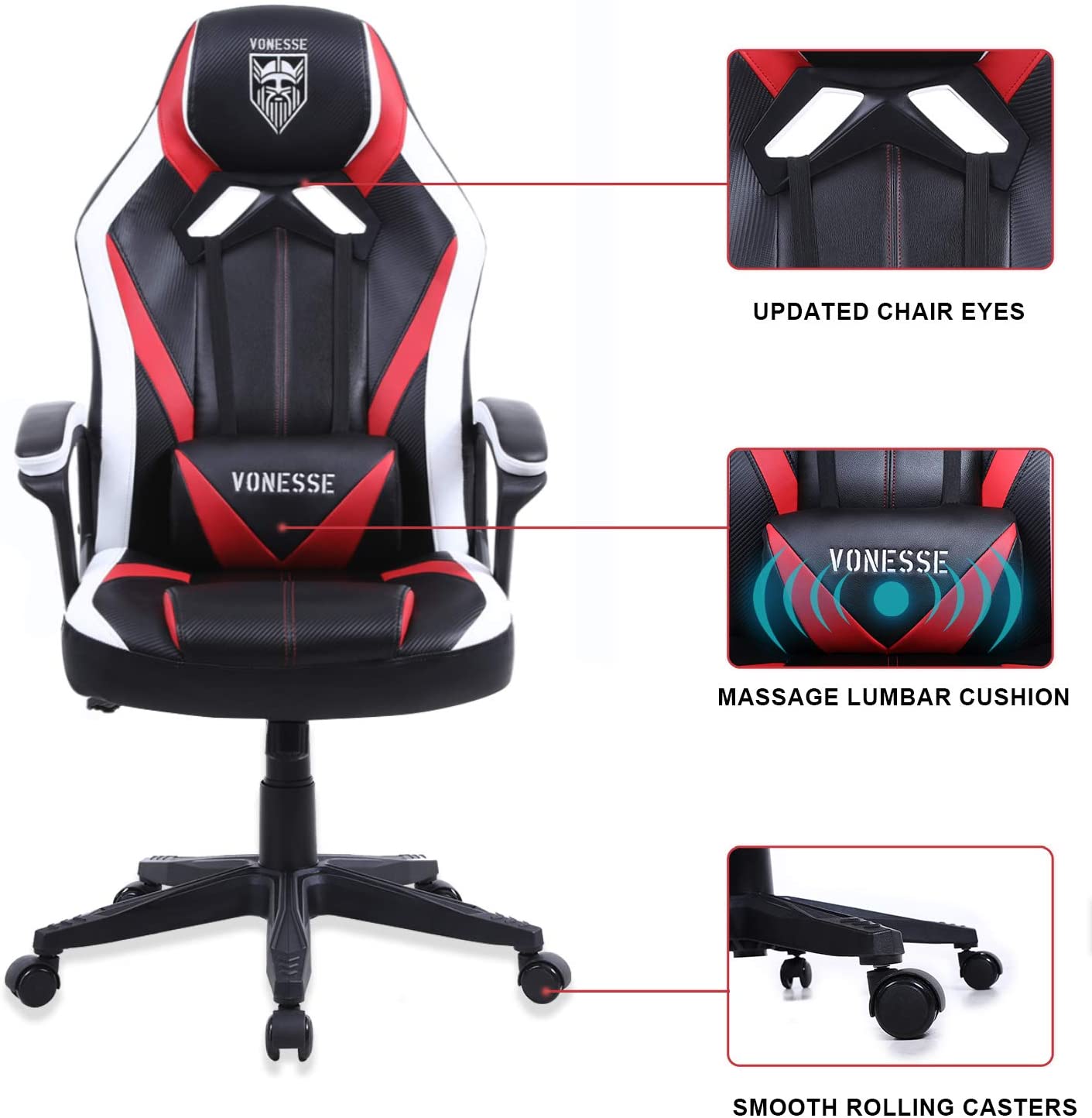 Vonesse Green Gaming Chair, Gaming Desk Chair for Teens, Computer Chair with Massage, High Back Home Office Desk Chairs, Big and Tall Gamer Chair, Computer Desk Chair, Game Chair for Kids (Green)