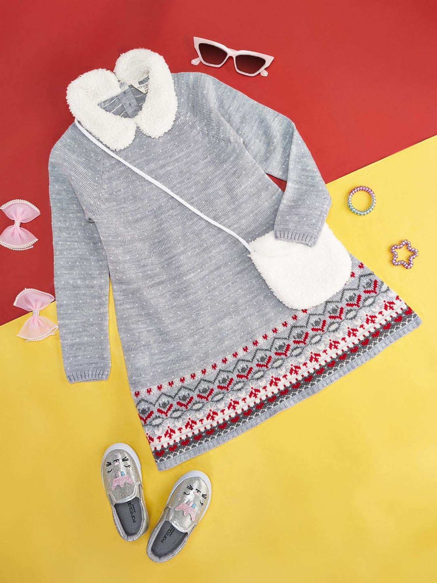 Pantaloons Junior Grey Regular Fit Full Sleeves Sweater