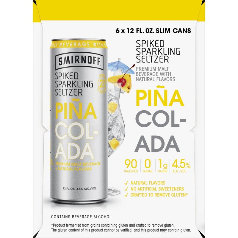 Smirnoff Piña Colada Spiked Sparkling Seltzer - 6pk/12 fl oz Slim Cans