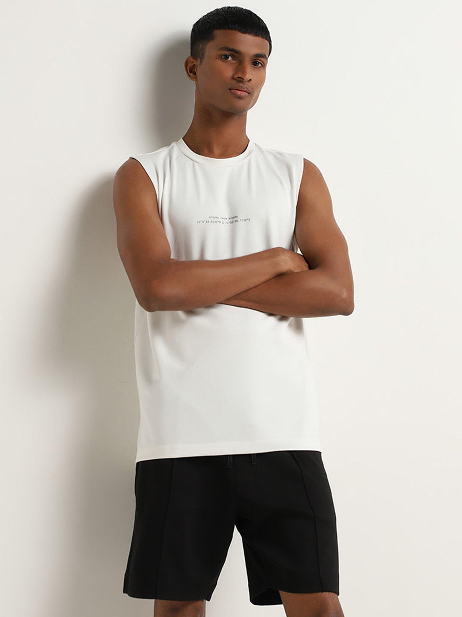 Studiofit by Westside White Printed Relaxed Fit T-Shirt