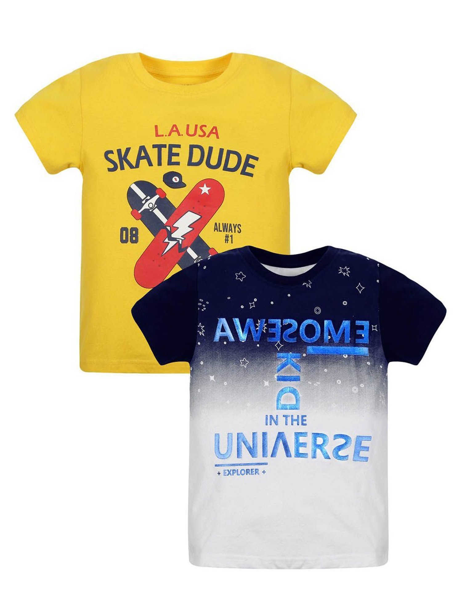 Plum Tree Kids Multicolor Printed T-Shirt (Pack Of 2)