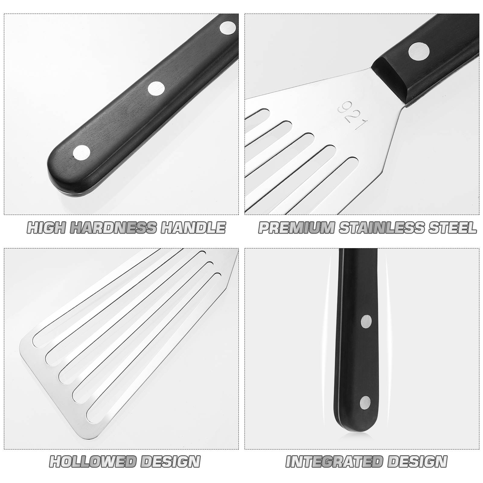 Yardwe Stainless Steel BBQ Spatula Kitchen Multifunction Steak Shovel Fried Fish Slotted Turner (Small Size)