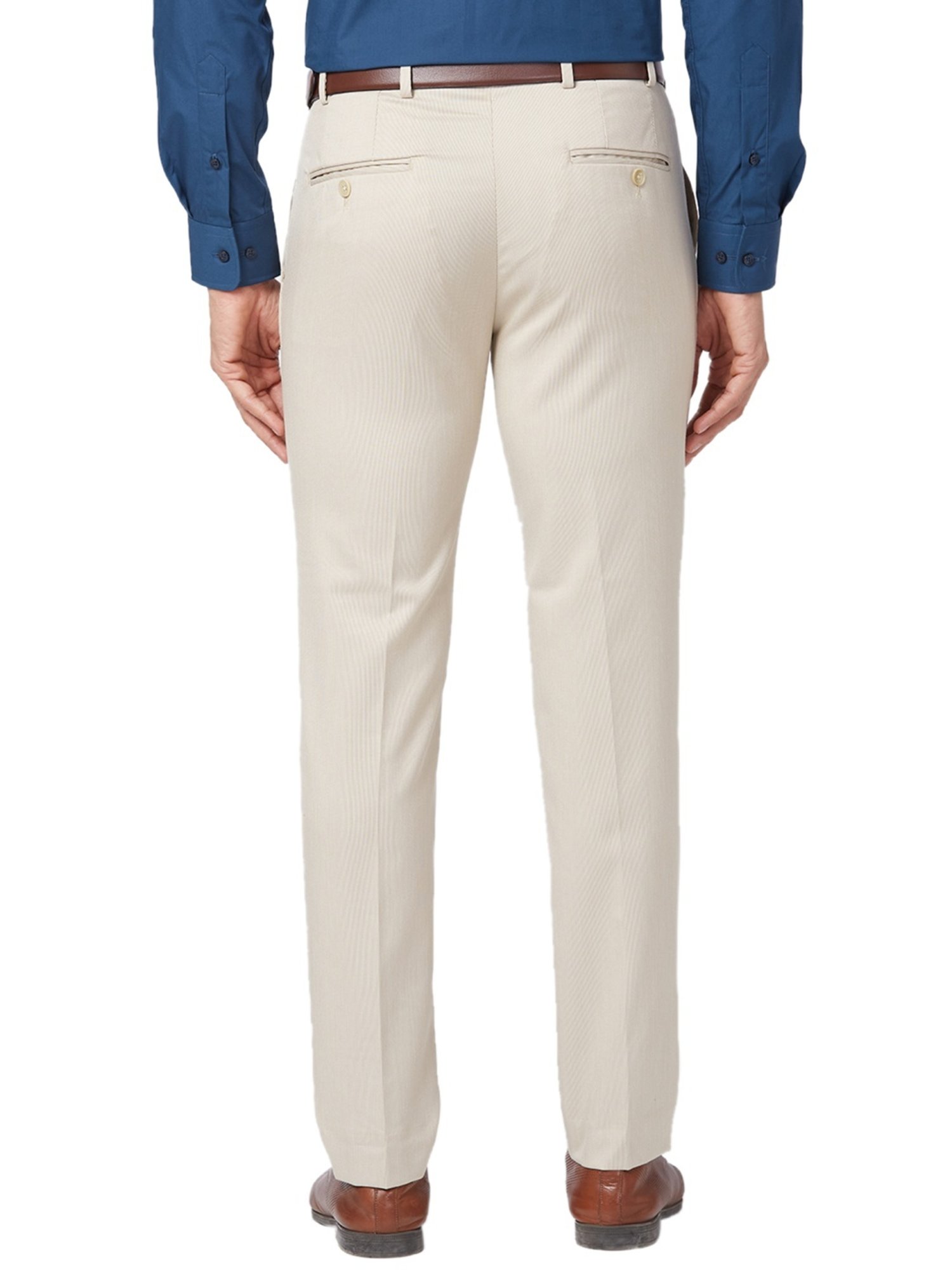 Park Avenue Beige Classic Fit Striped Trousers