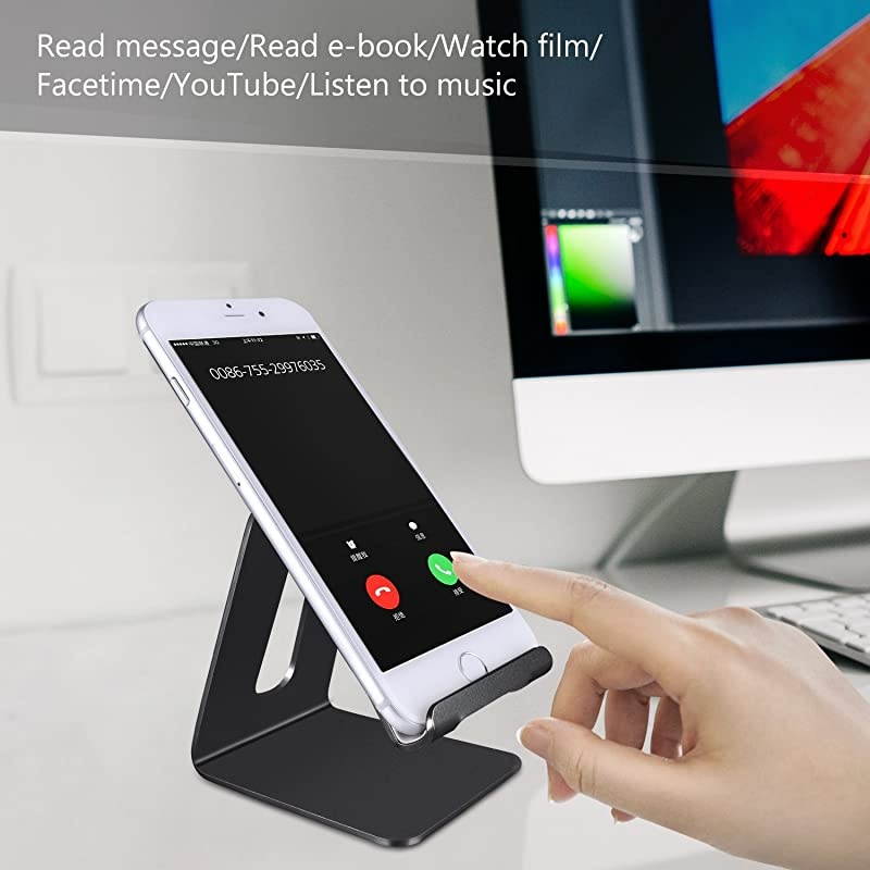 Metal Cell Phone Stand, Tablet Stand, Phone Holder, Cradle, Dock, Compatible for All Smartphones(Black)
