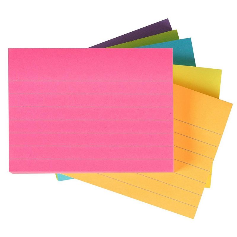 Paper Junkie 6 Pads 100 Sheets Neon Colored Lined Paper Sticky Notes Self-Stick Pads 3x4 inch