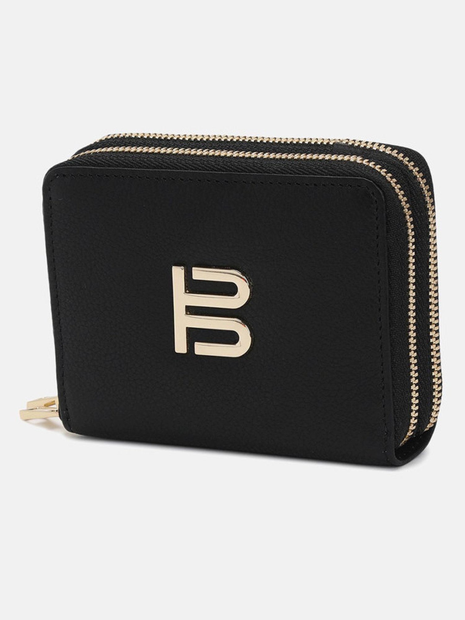 BAGATT Black Leather Solid Zip Around Wallet