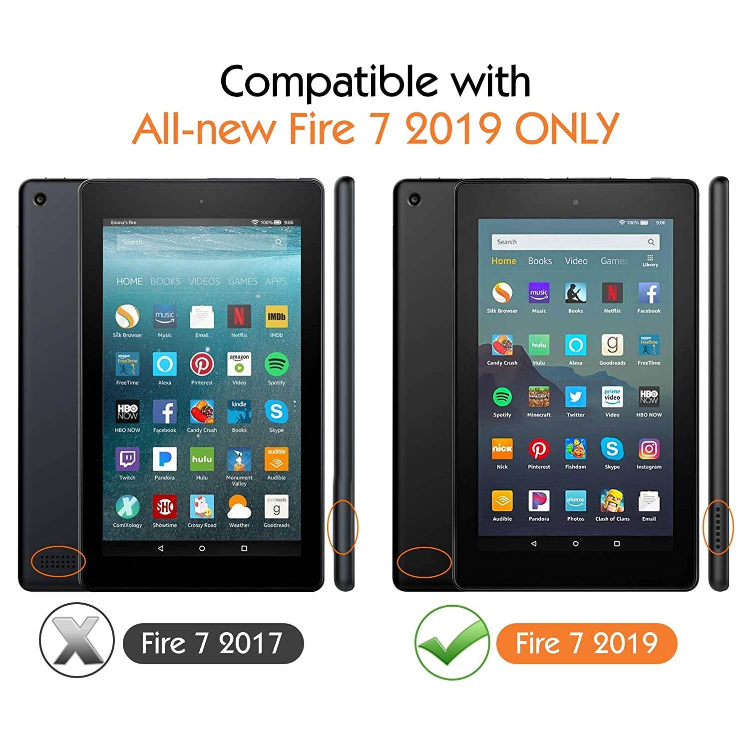 MoKo Kids Case Fits All-New Amazon Kindle Fire 7 Tablet (9th Generation, 2019 Release), Durable EVA Kid-Friendly Shock Proof Portable Handle Protective Stand Cover - Black