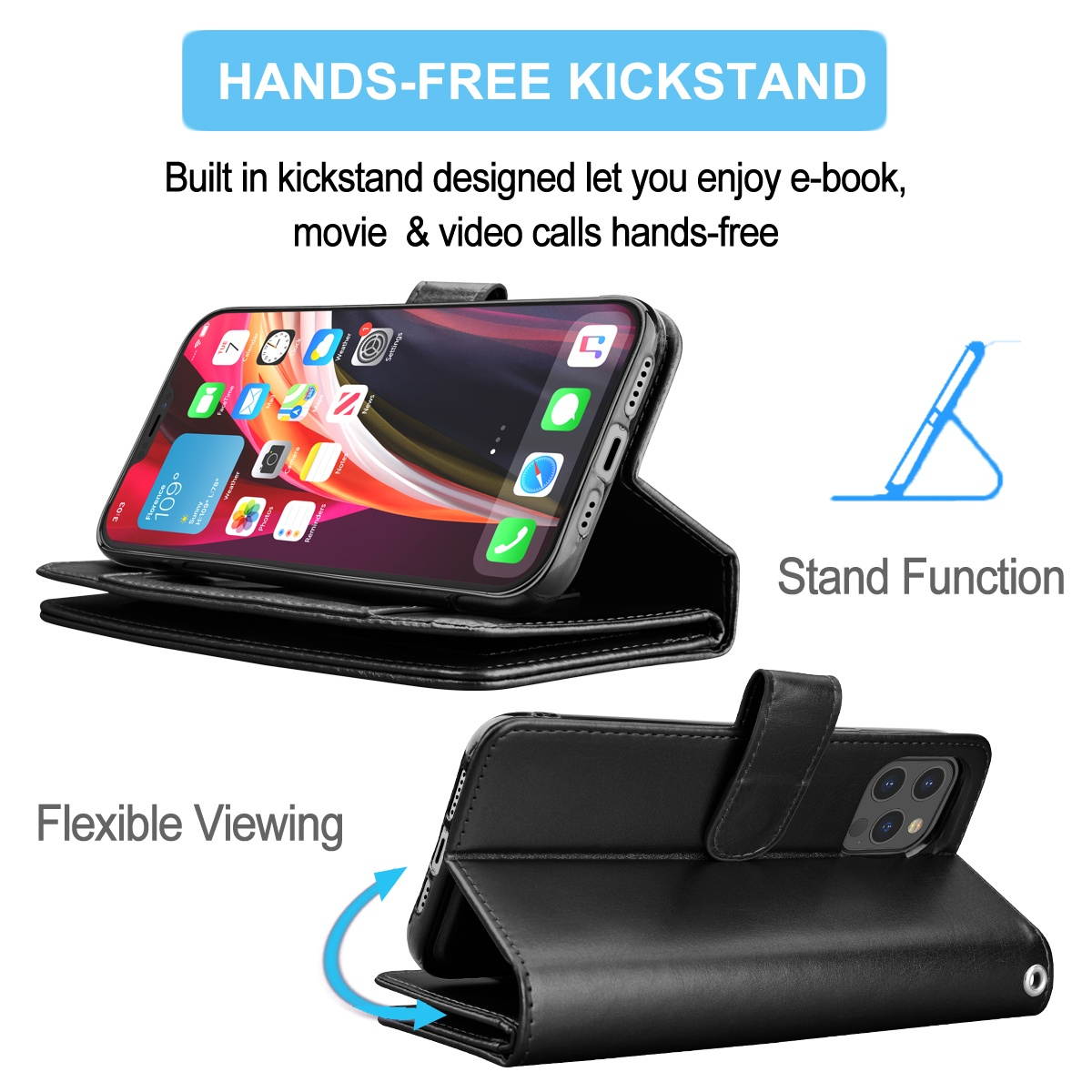 iPhone 12 Case, 6.1" Apple iPhone 12 Pro Wallet Case, Tekcoo PU Leather Case Cash ID Credit Card Slots Holder Carrying Flip Phone Case Cover Kickstand Detachable Magnetic Hard Cases & Strap,Rose Gold