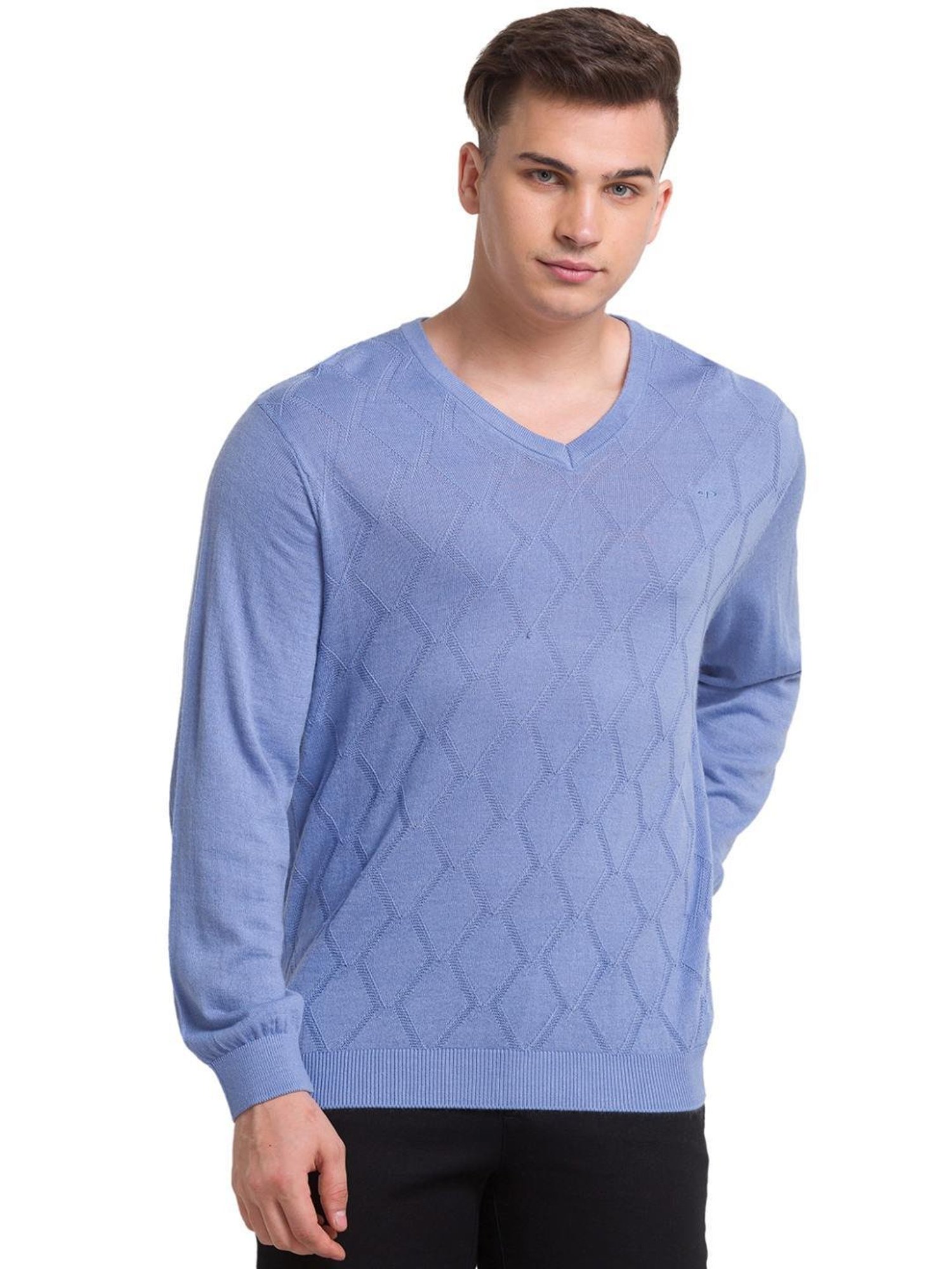 ColorPlus Blue Tailored Fit Self Pattern Sweater