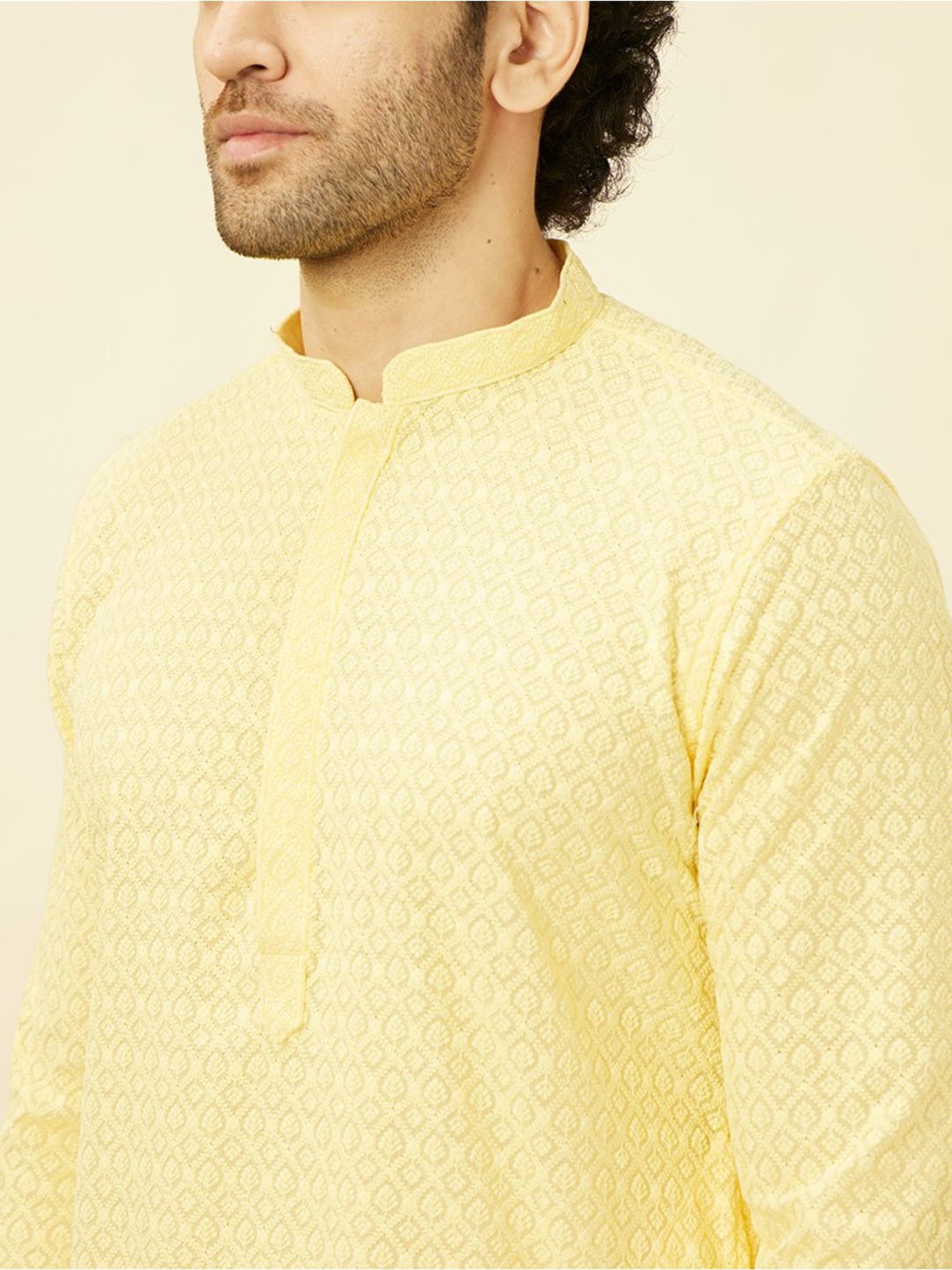 Manyavar Yellow Regular Fit Chikankari Kurta Bottom Set