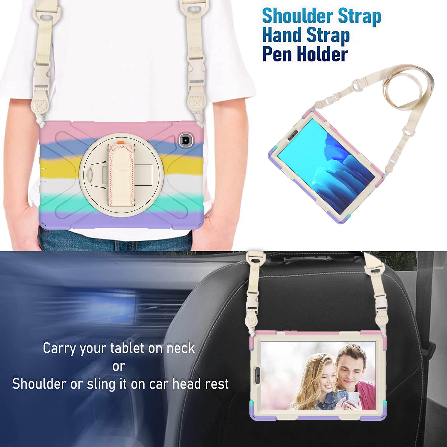 Galaxy Tab A7 Lite Case, Heavy Duty Rugged Shockproof Case with Adjustable Hand Strap, Carrying Shoulder Strap, Rotating Kickstand for Samsung galaxy Tab A7 Lite 8.7 inch 2021 Model SM-T220 SM-T225