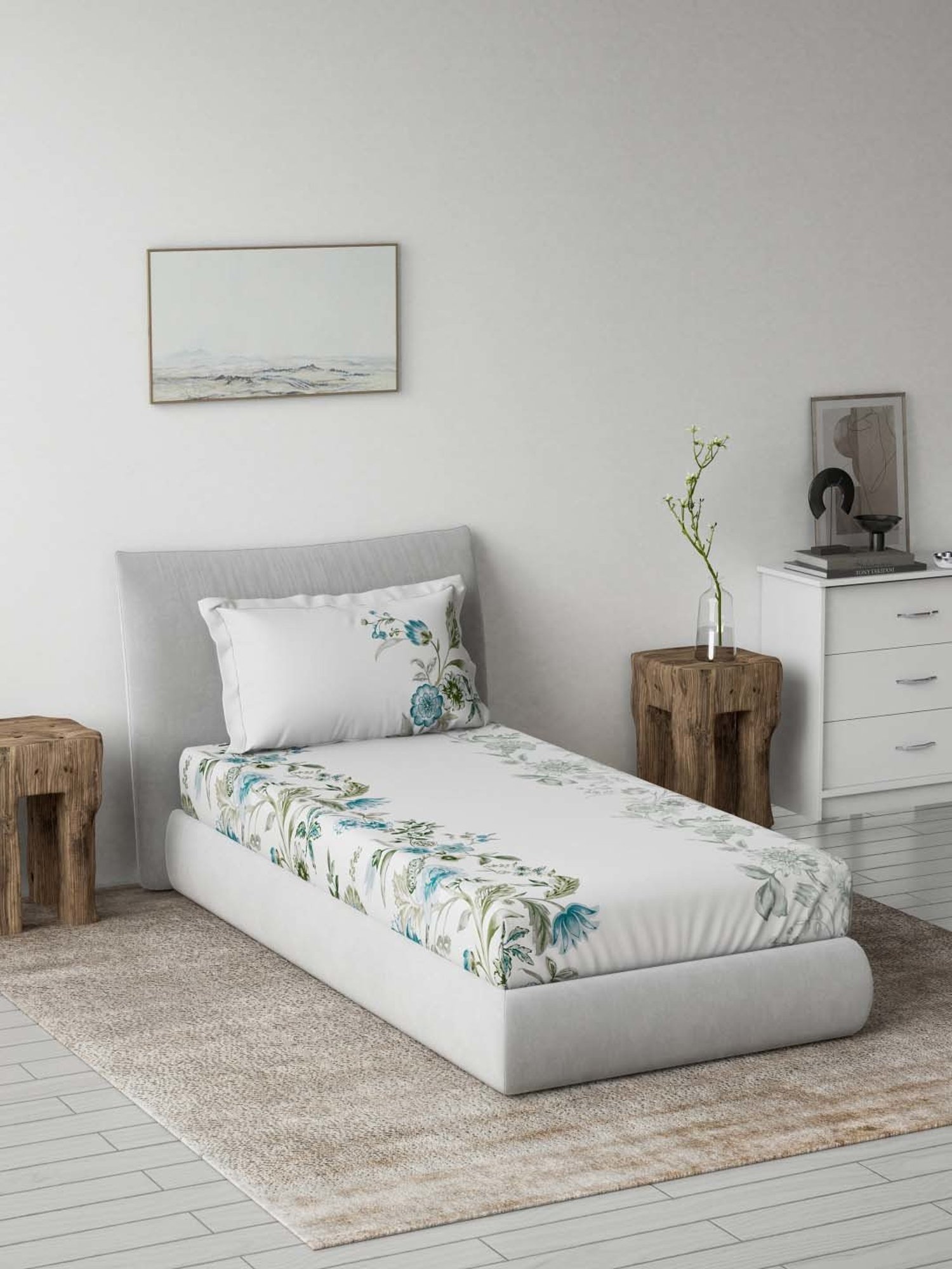 Ddecor Live beautiful Radiance Cobalt 144 TC Cotton Single Bedsheet with 1 Pillow Cover