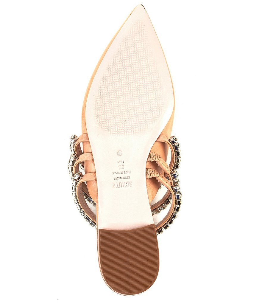 Schutz Smile Leather Crystal Encrusted Strap Ponted Toe Dress Mules