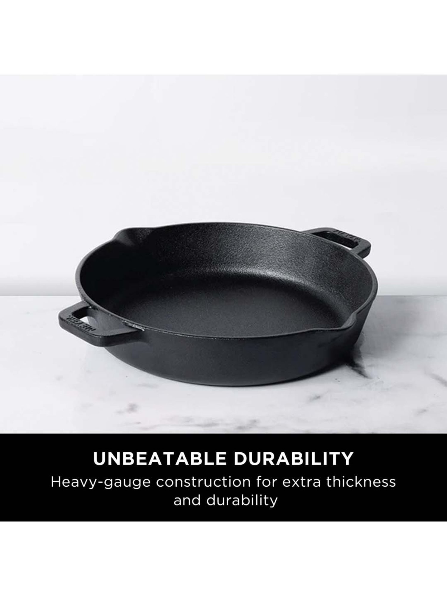 Meyer Pre-Seasoned Cast Iron Skillet With 2 Side Handles 24cm, Black