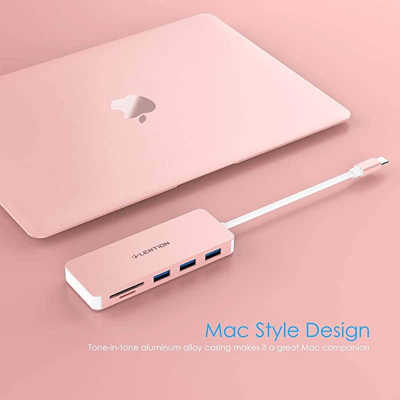USB C Hub with 3 USB 3.0, SD/Micro SD Card Reader and Charging Adapter Compatible 2020-2016 MacBook Pro 13/15/16, New Mac Air/iPad Pro/Surface, Chromebook, More (CB-C16s, Rose Gold)