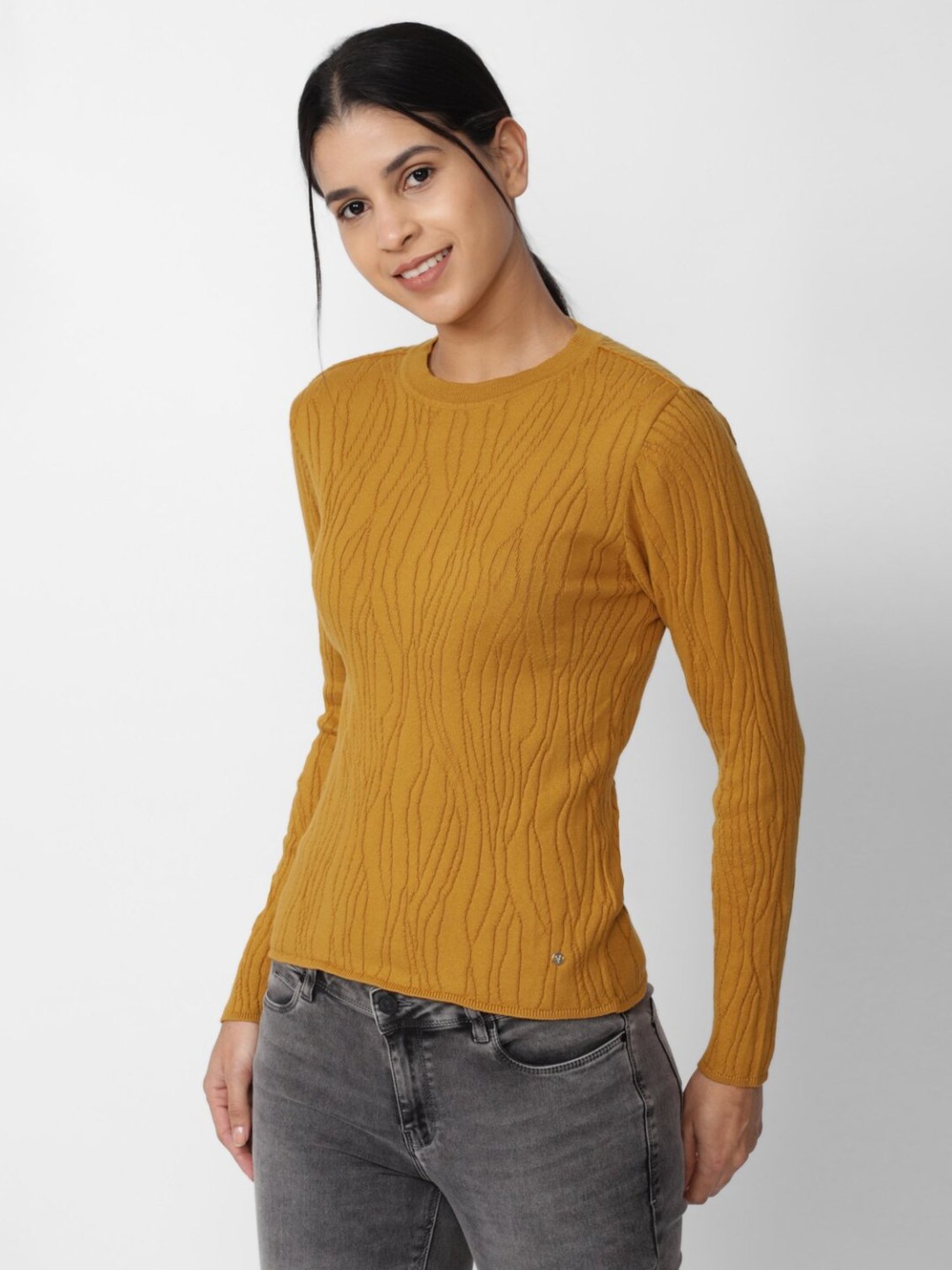 Van Heusen Yellow Cotton Self Pattern Top