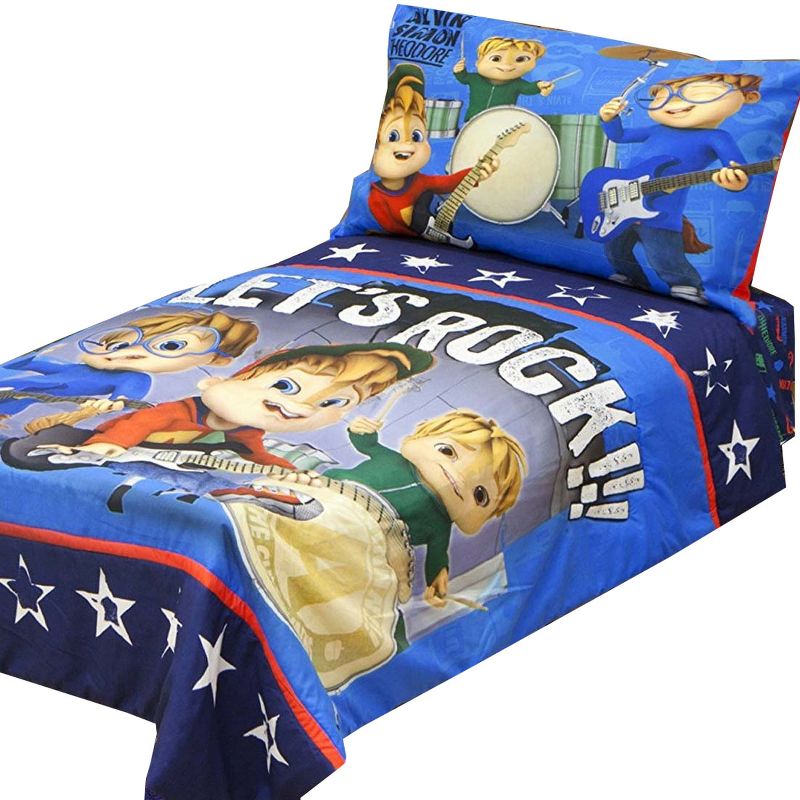 4pc Toddler Bedding Set Let's Rock Toddler Comforter and Sheets - Alvin and the Chipmunks..