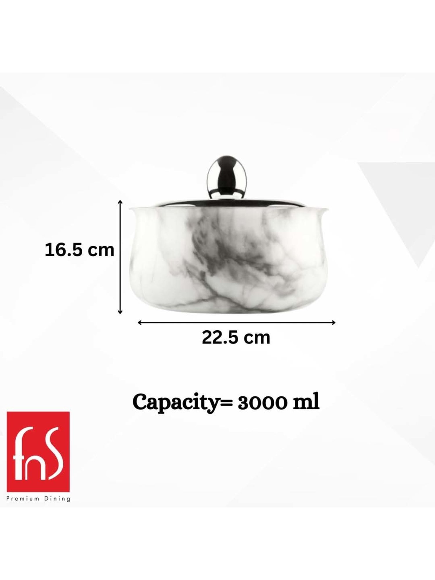 FnS Marbella White Stainless Steel Casserole With Lid (3 L)