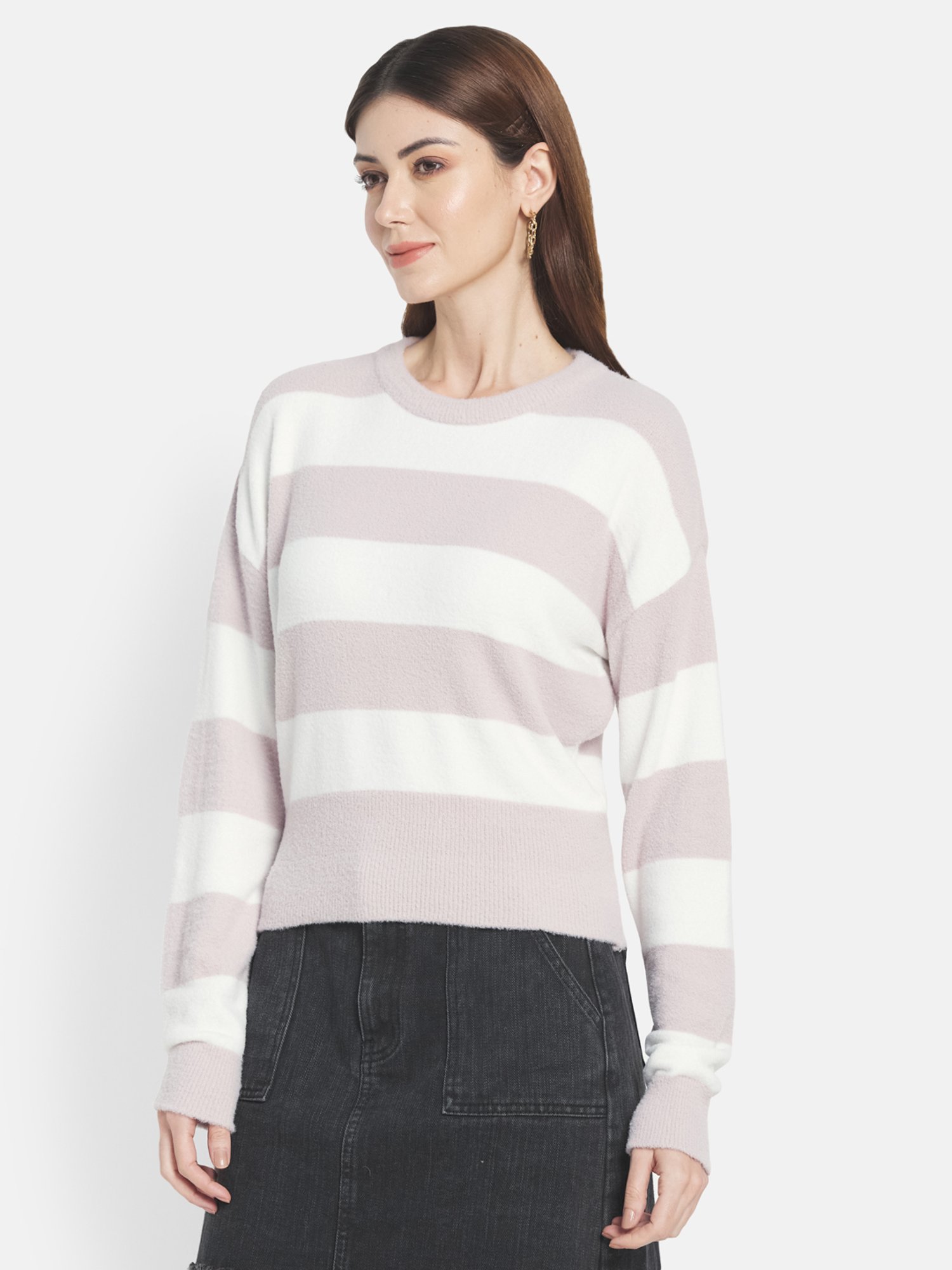 METTLE Purple & White Striped Pullover